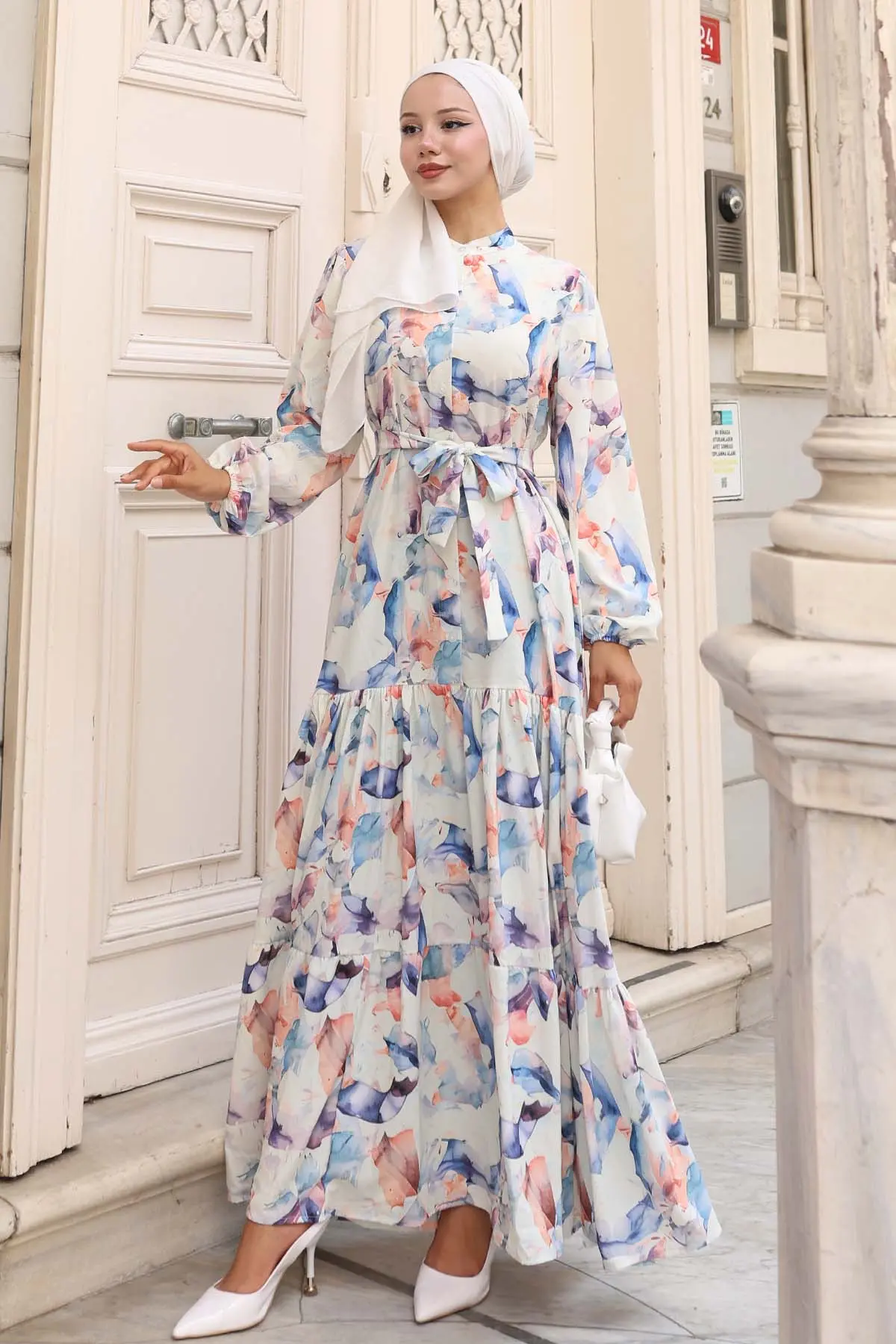 Desenli Tesettür Elbise-detail