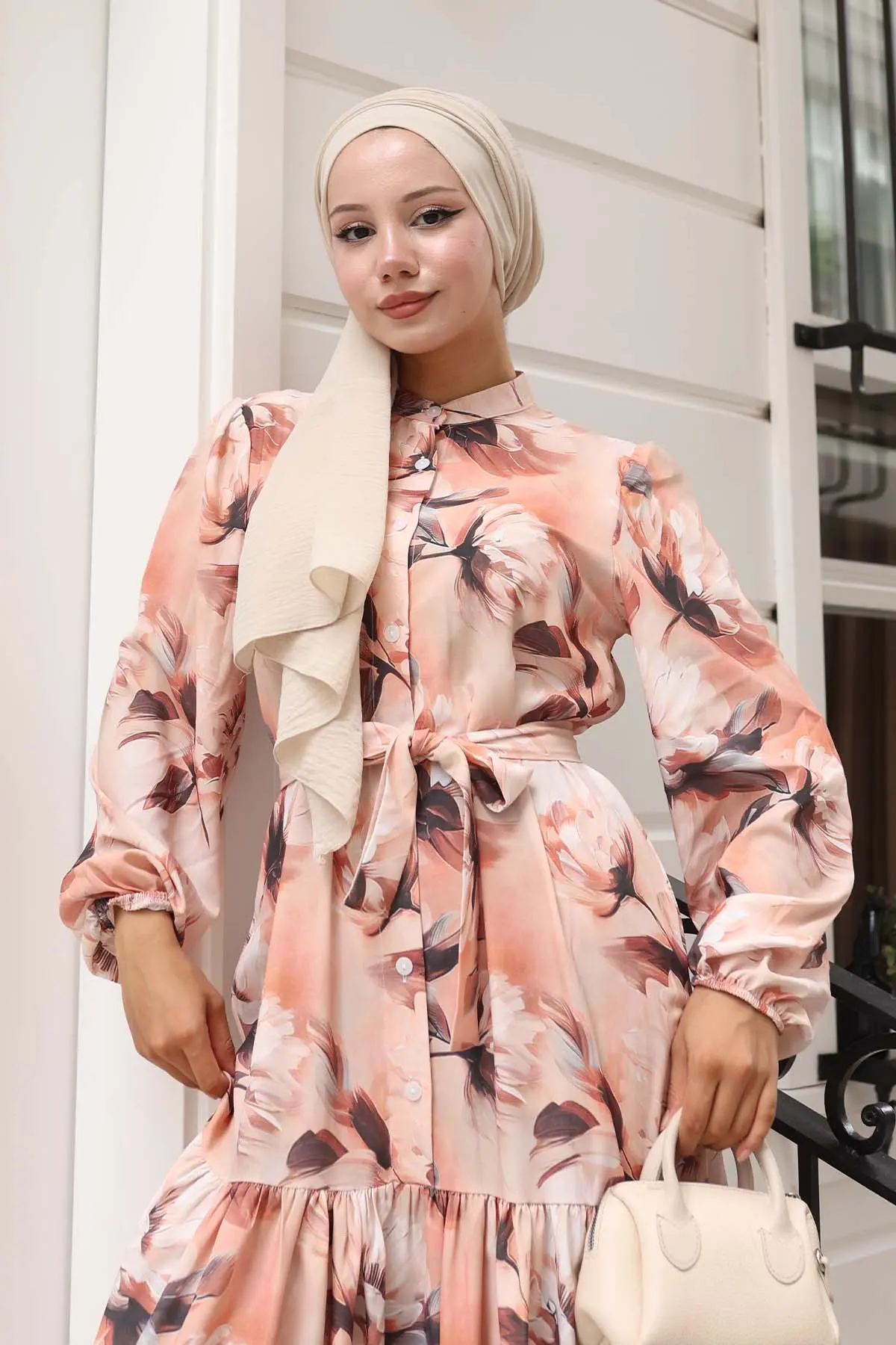 Desenli Tesettür Elbise-detail