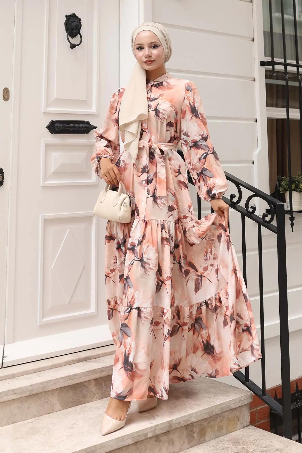 Desenli Tesettür Elbise-detail