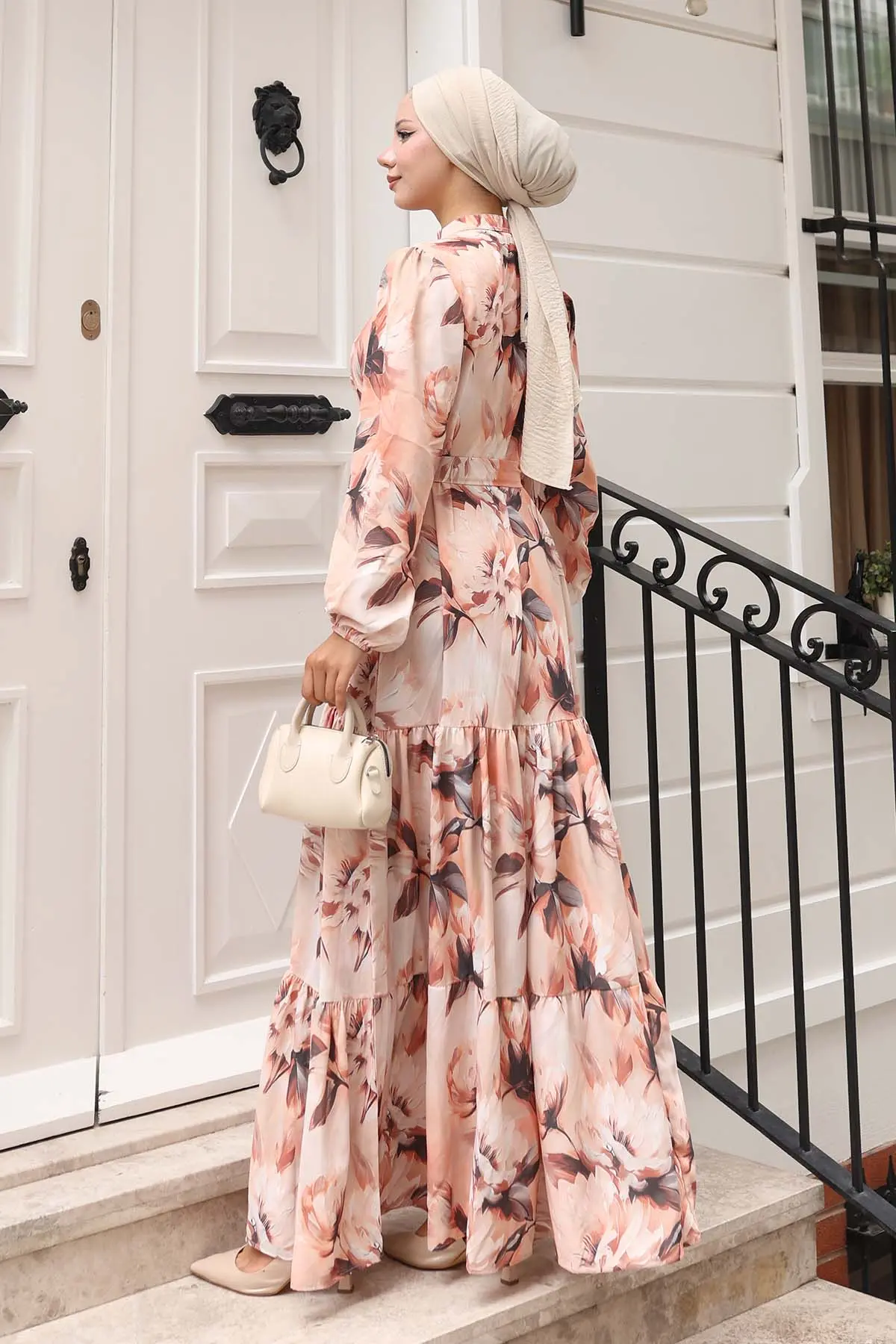 Desenli Tesettür Elbise-detail