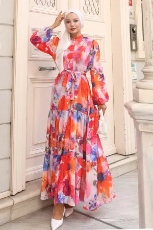 Desenli Tesettür Elbise