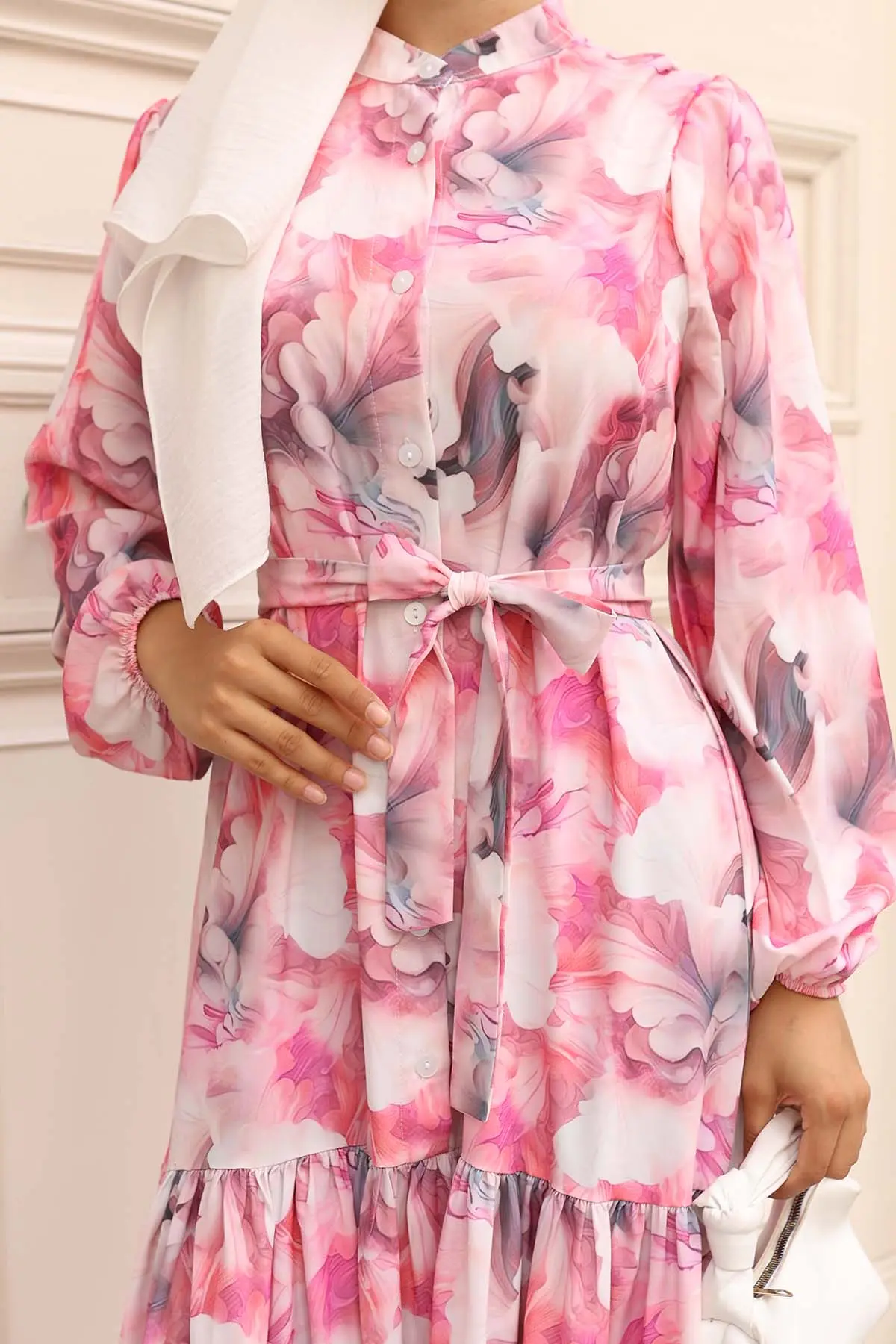 Desenli Tesettür Elbise-detail