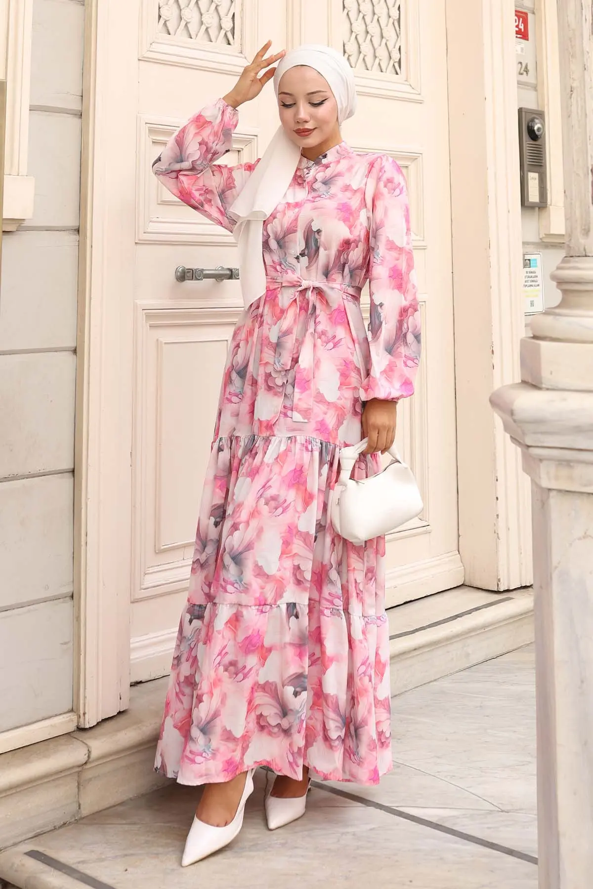 Desenli Tesettür Elbise-detail