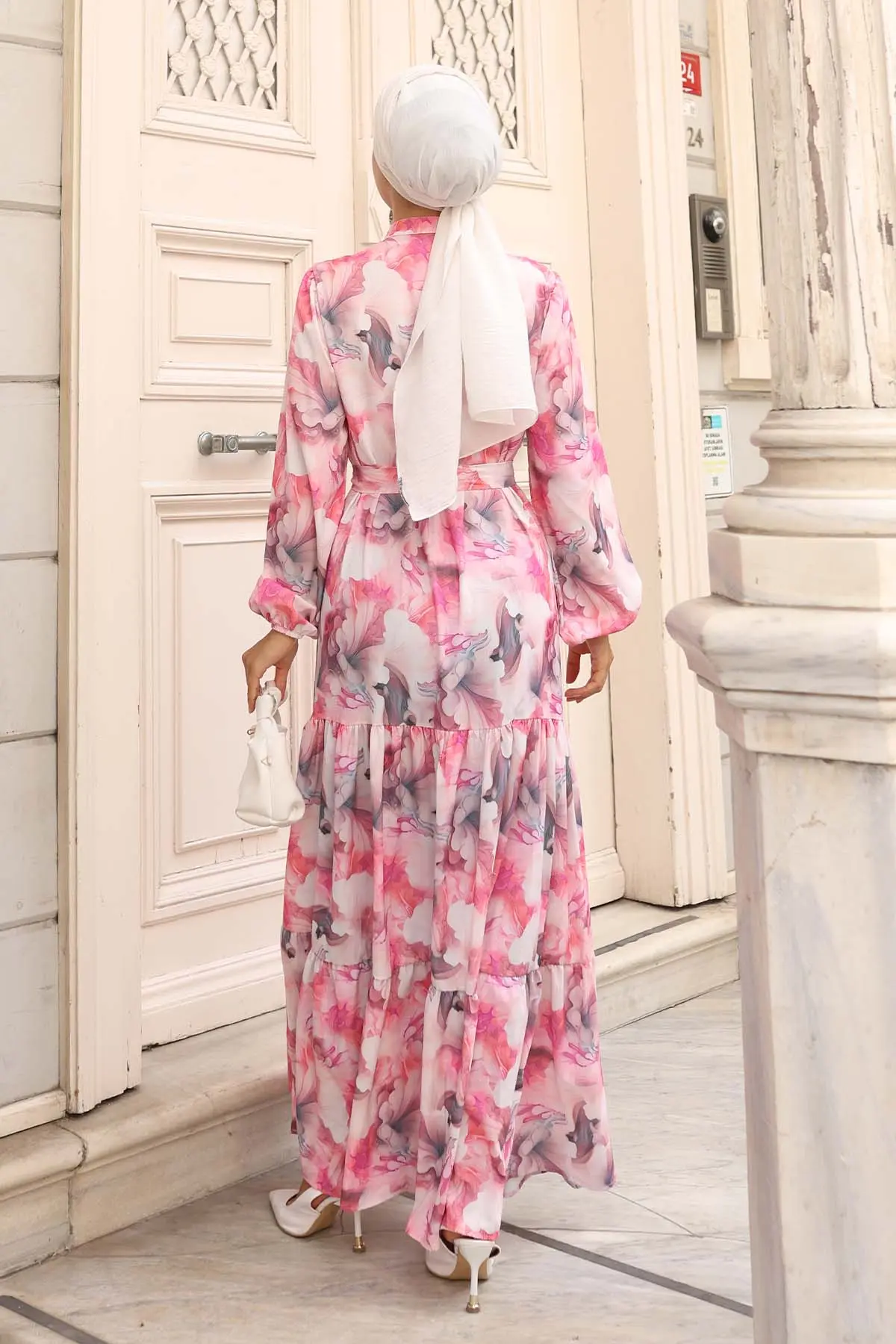 Desenli Tesettür Elbise-detail