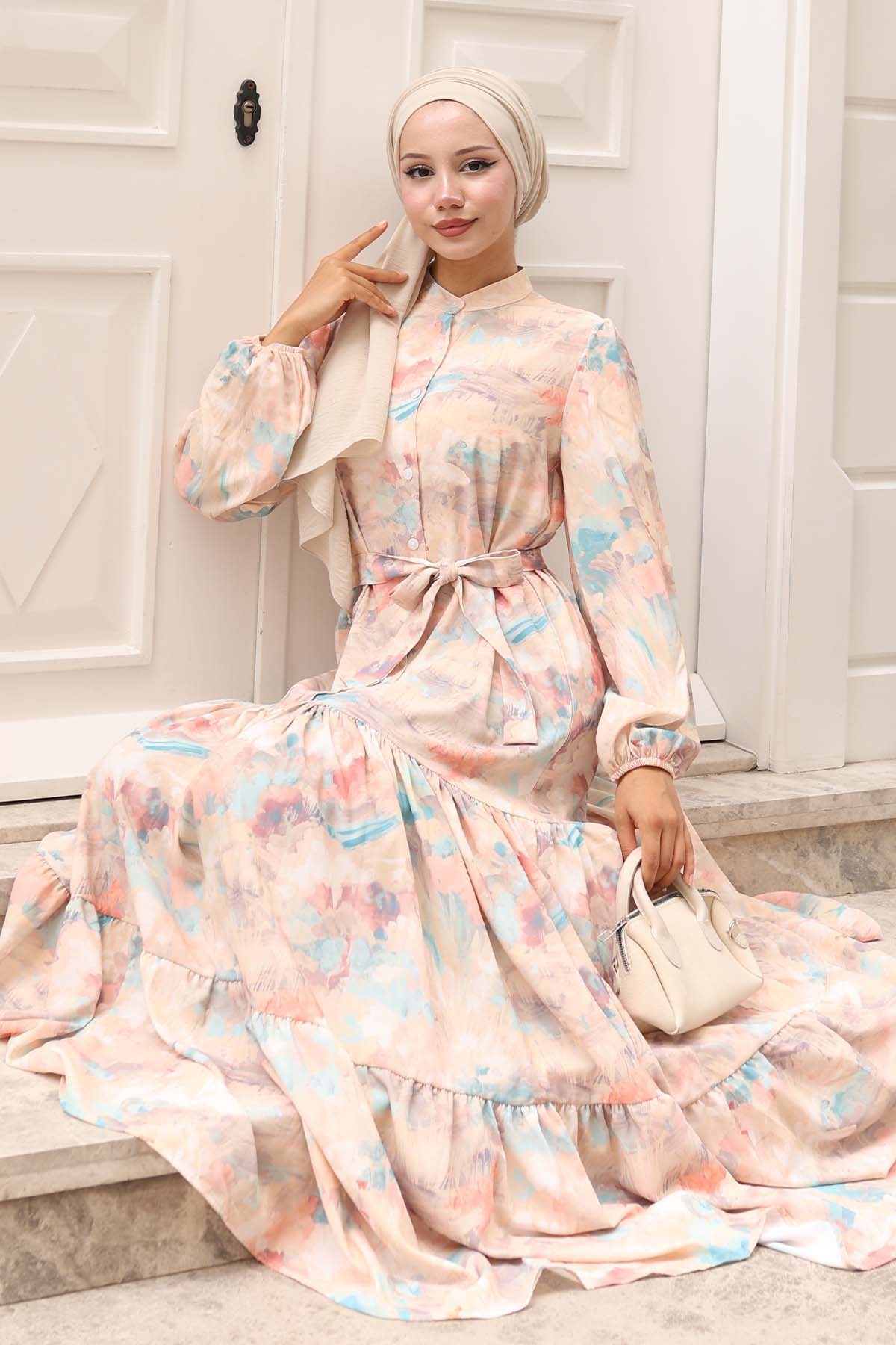 Desenli Tesettür Elbise