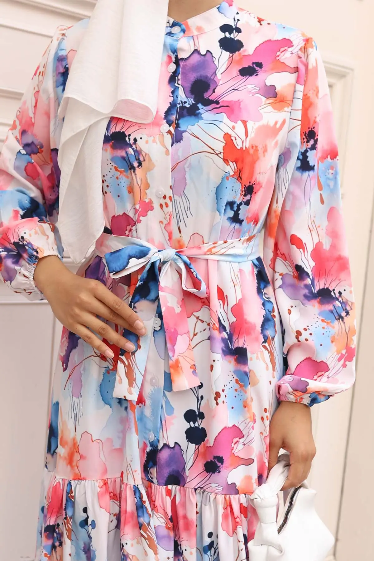 Desenli Tesettür Elbise-detail