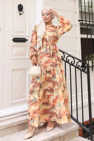 Desenli Tesettür Elbise