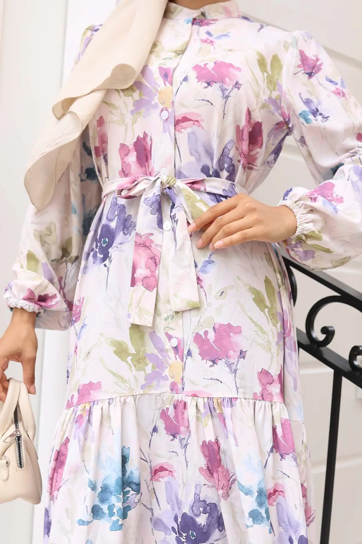 Desenli Tesettür Elbise-detail