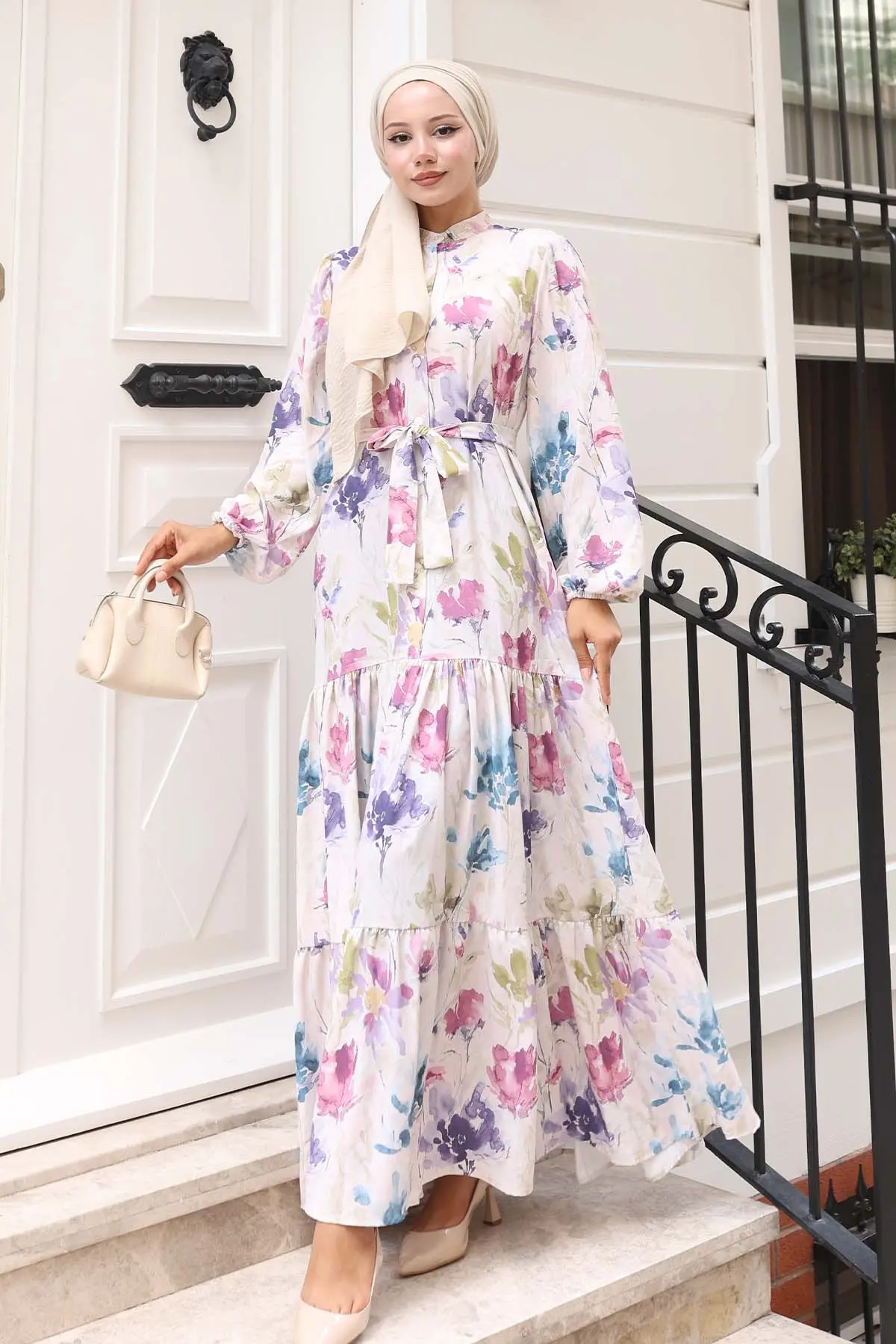 Desenli Tesettür Elbise-detail