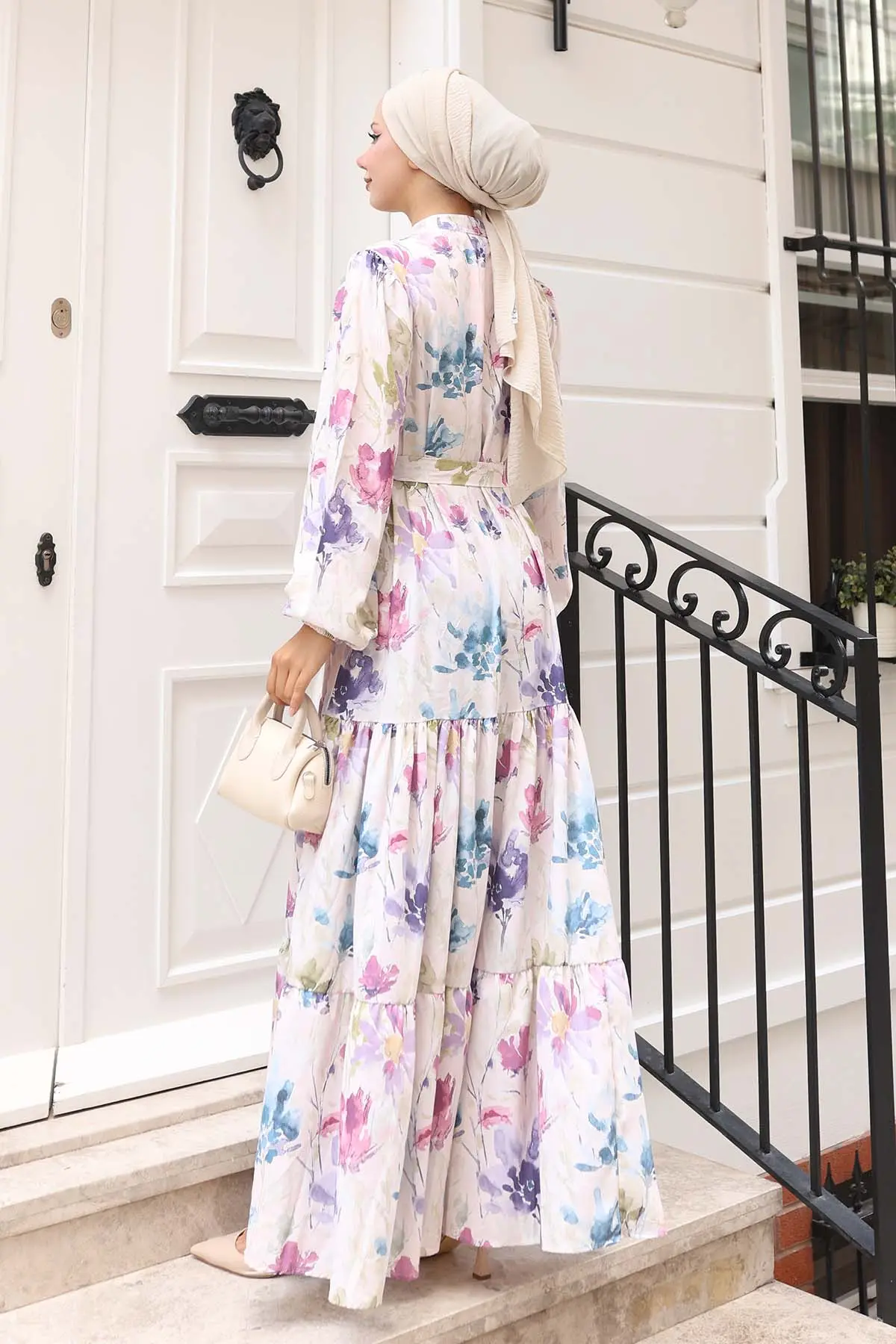 Desenli Tesettür Elbise-detail