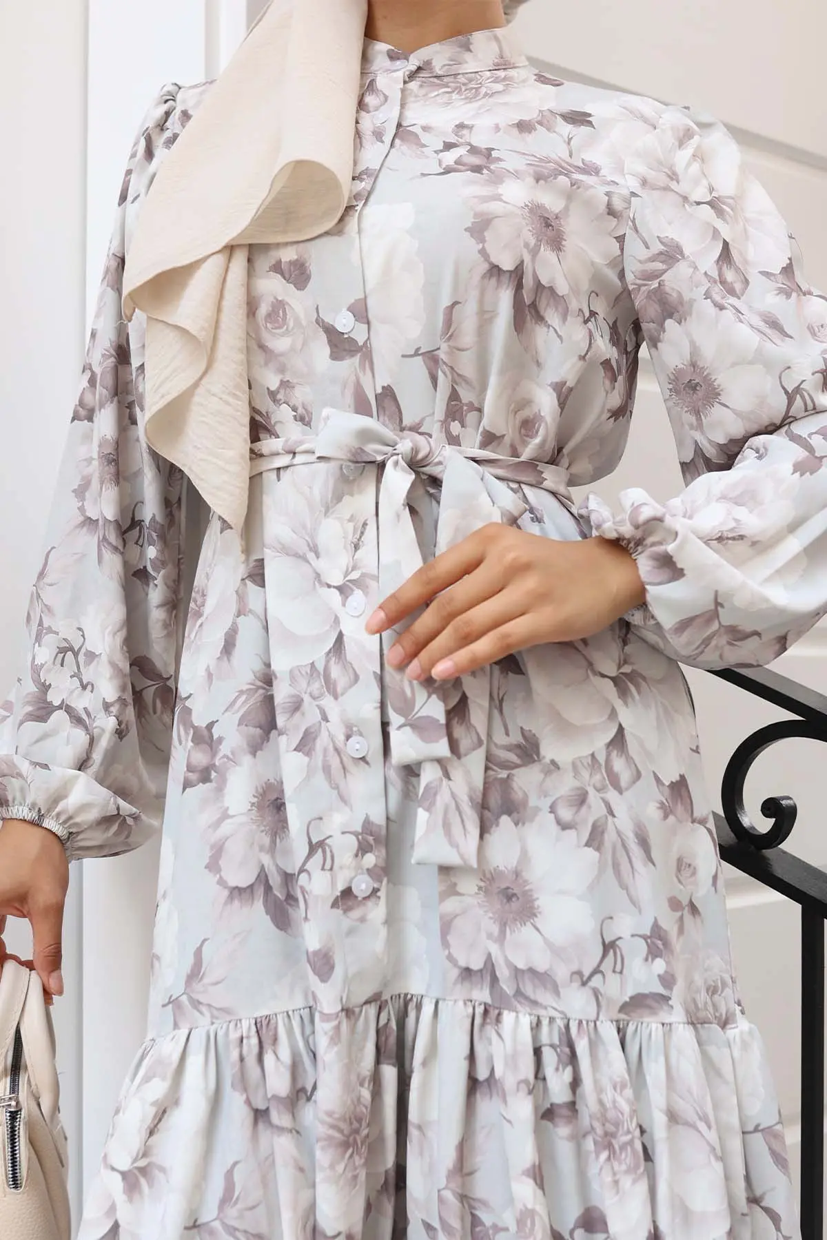 Desenli Tesettür Elbise-detail