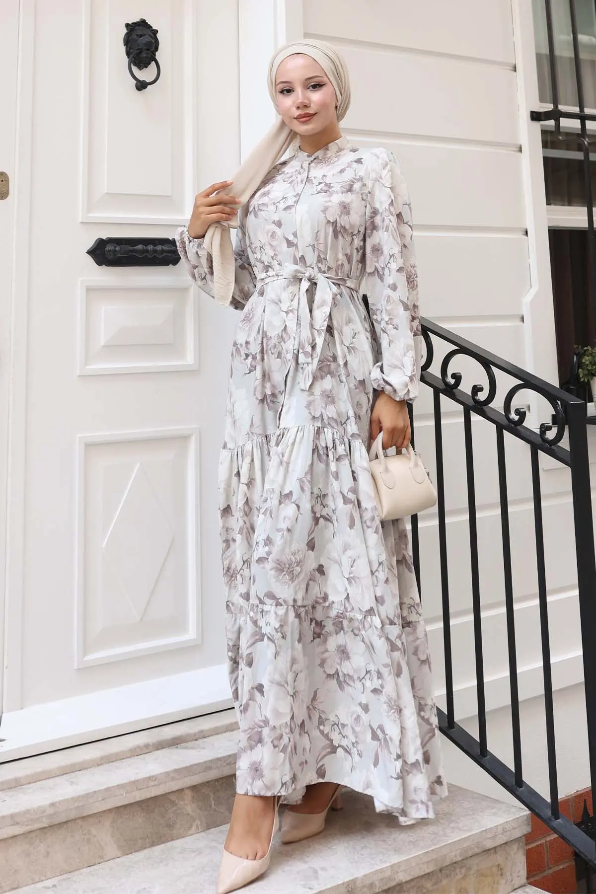 Desenli Tesettür Elbise-detail