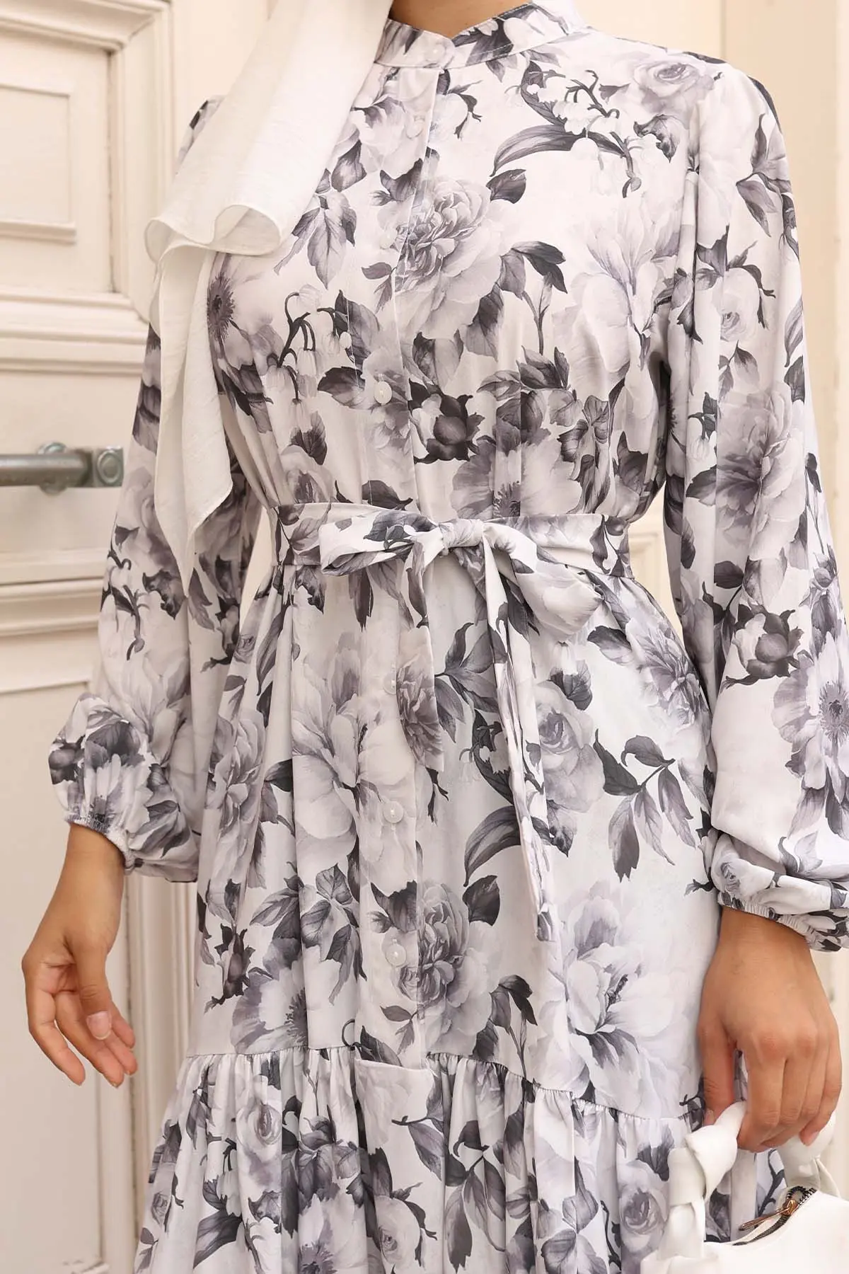 Desenli Tesettür Elbise-detail