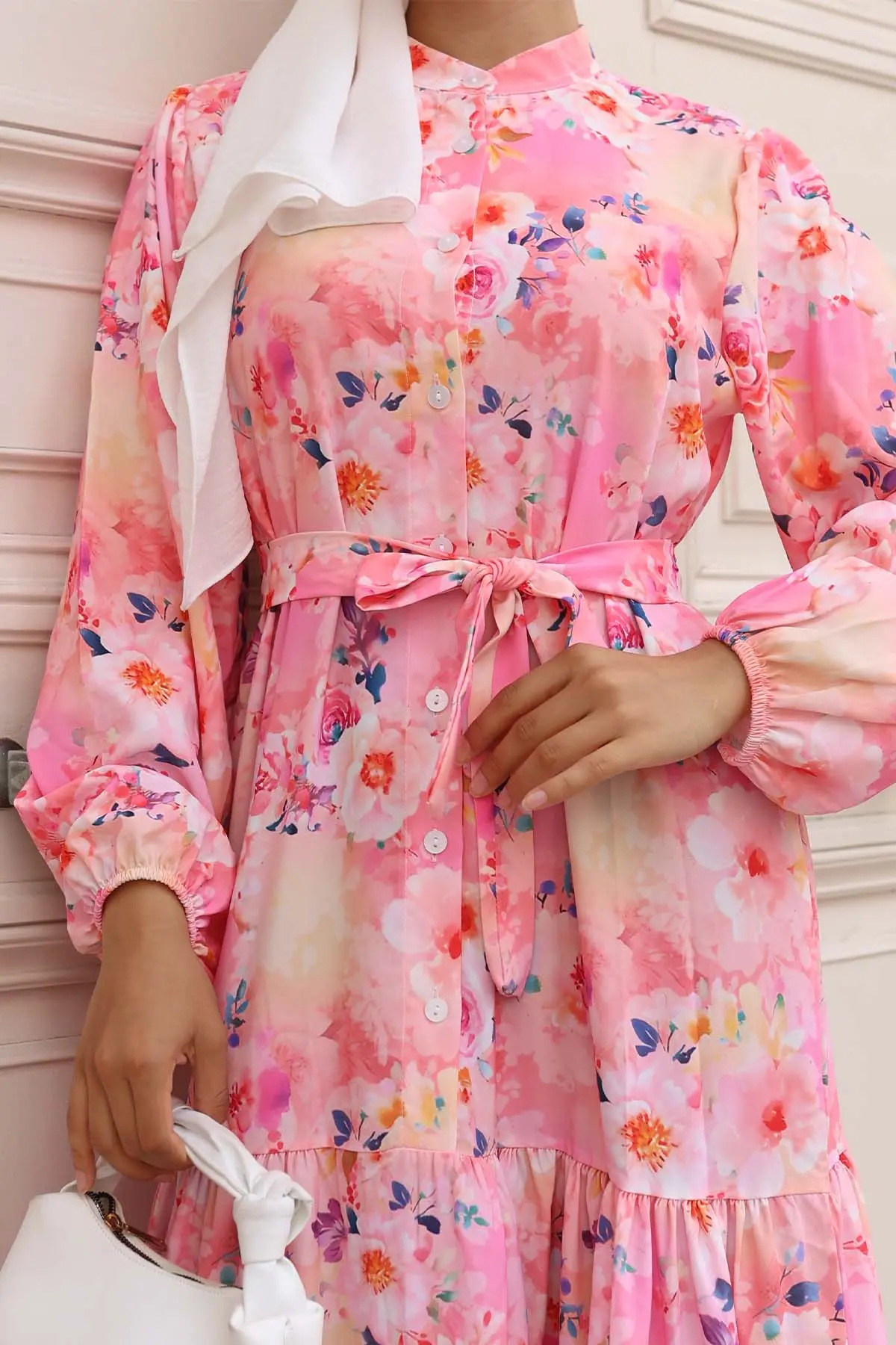 Desenli Tesettür Elbise-detail