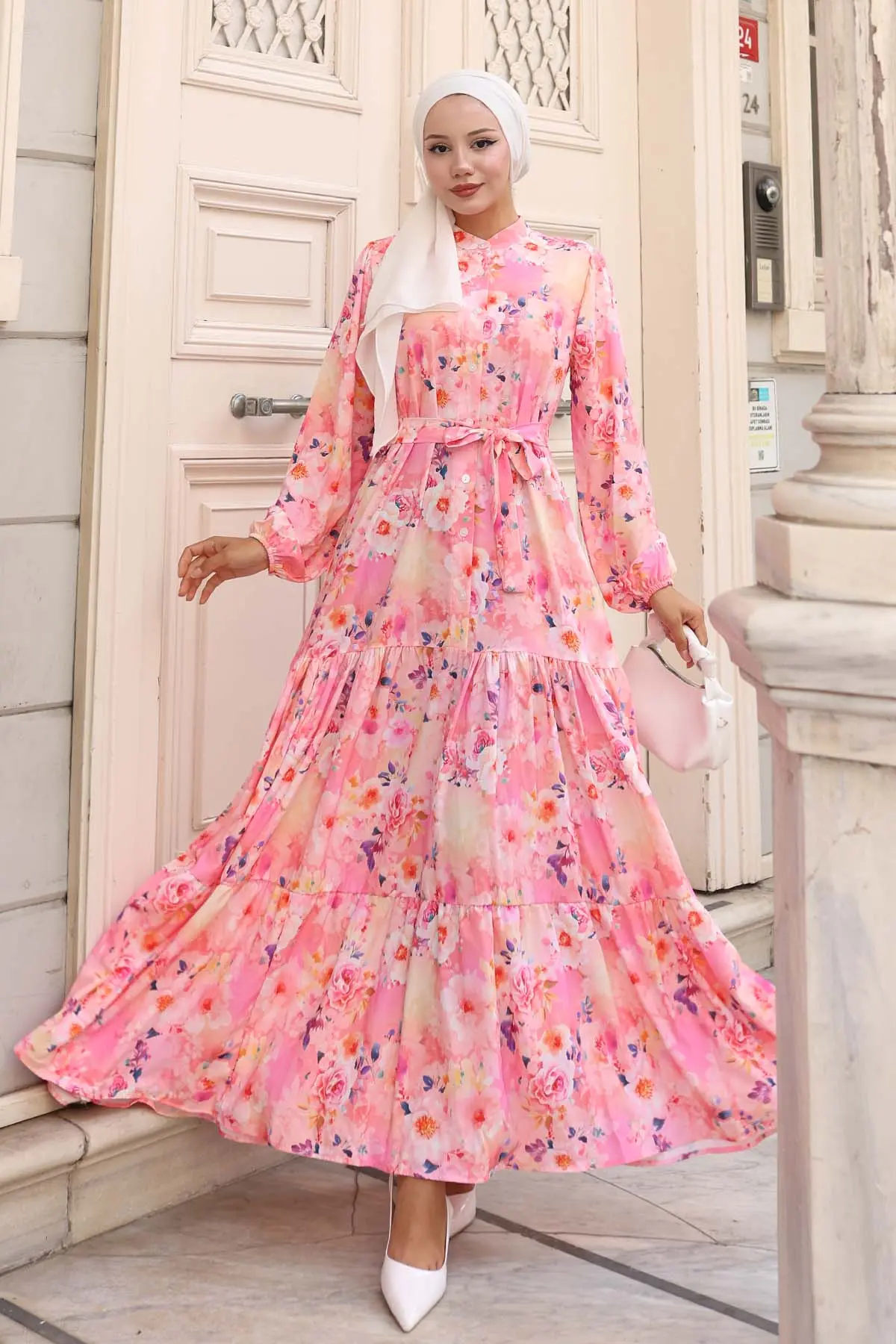 Desenli Tesettür Elbise-detail