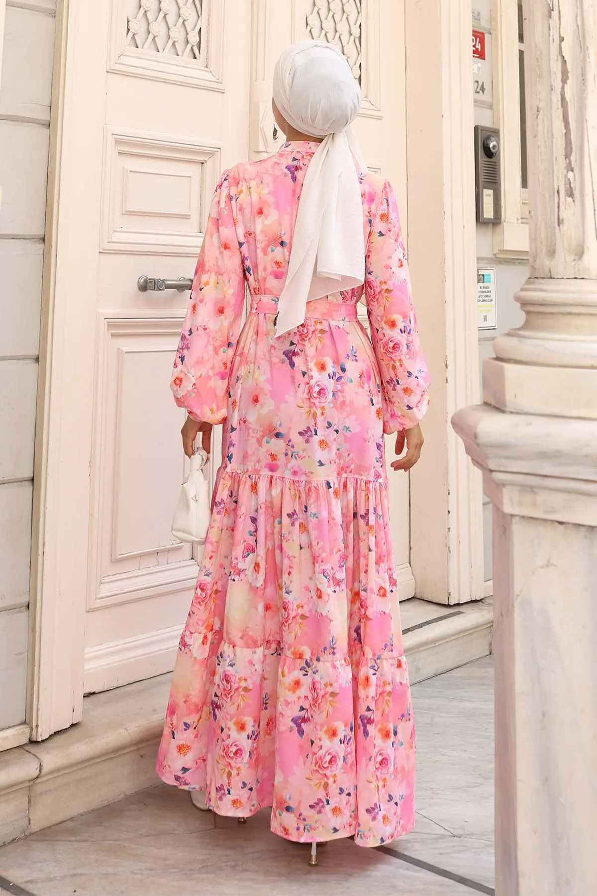 Desenli Tesettür Elbise-detail