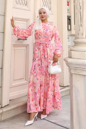 Desenli Tesettür Elbise