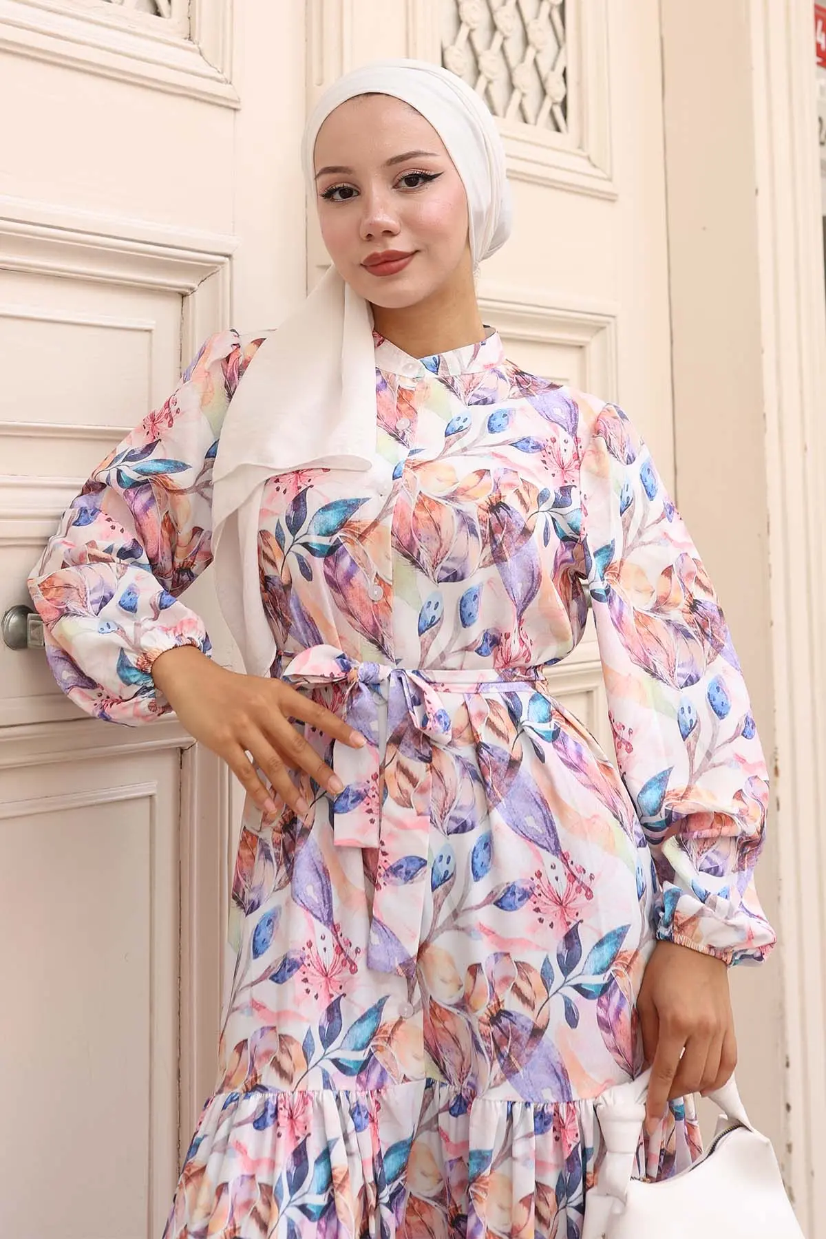 Desenli Tesettür Elbise-detail