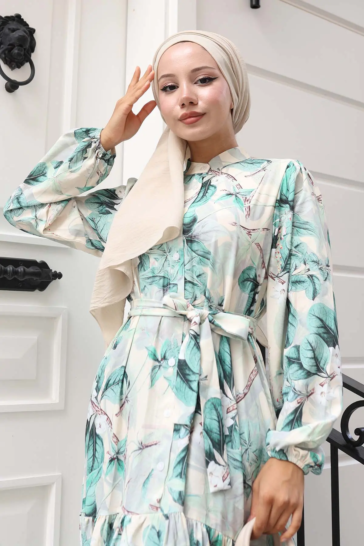 Desenli Tesettür Elbise-detail