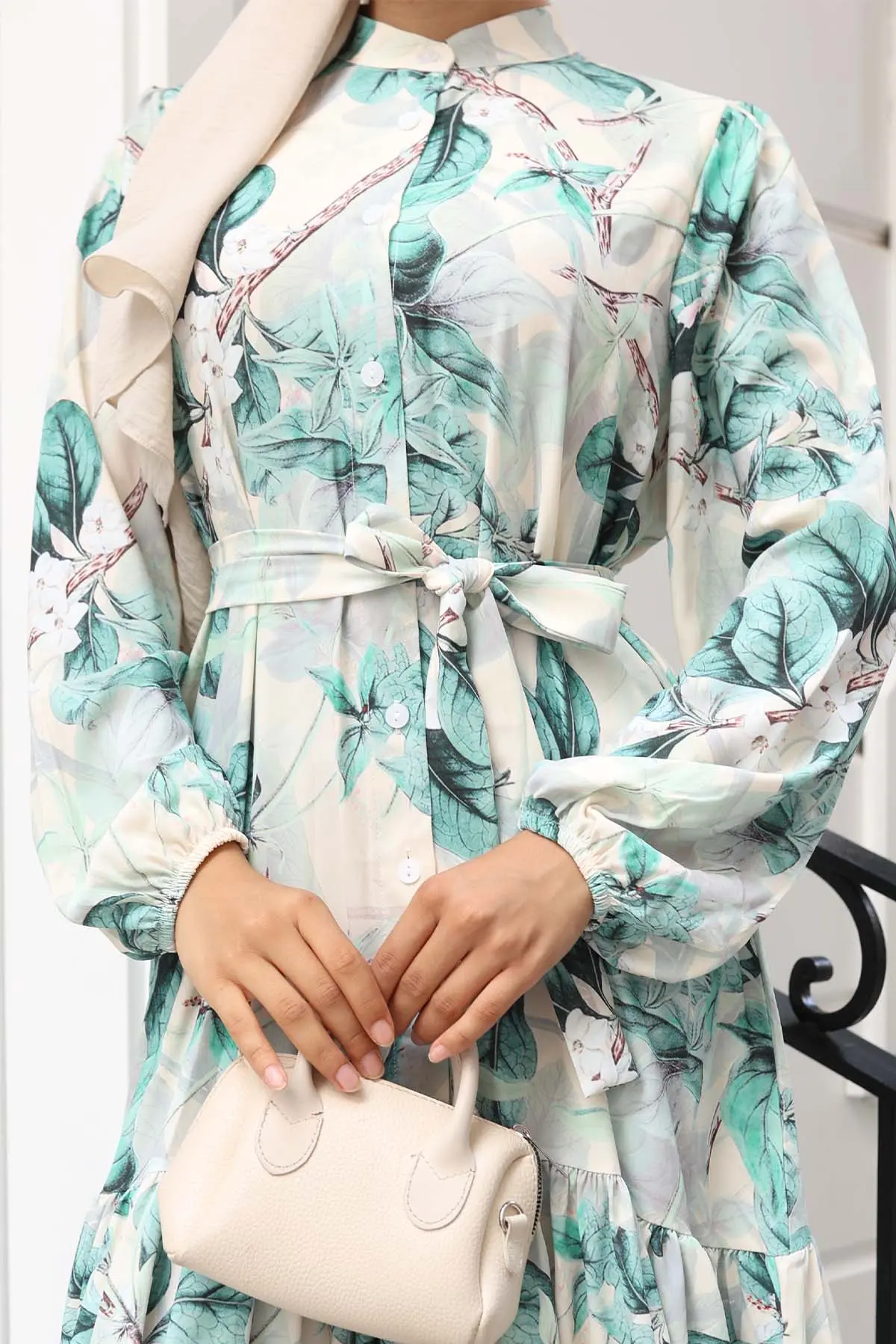 Desenli Tesettür Elbise-detail