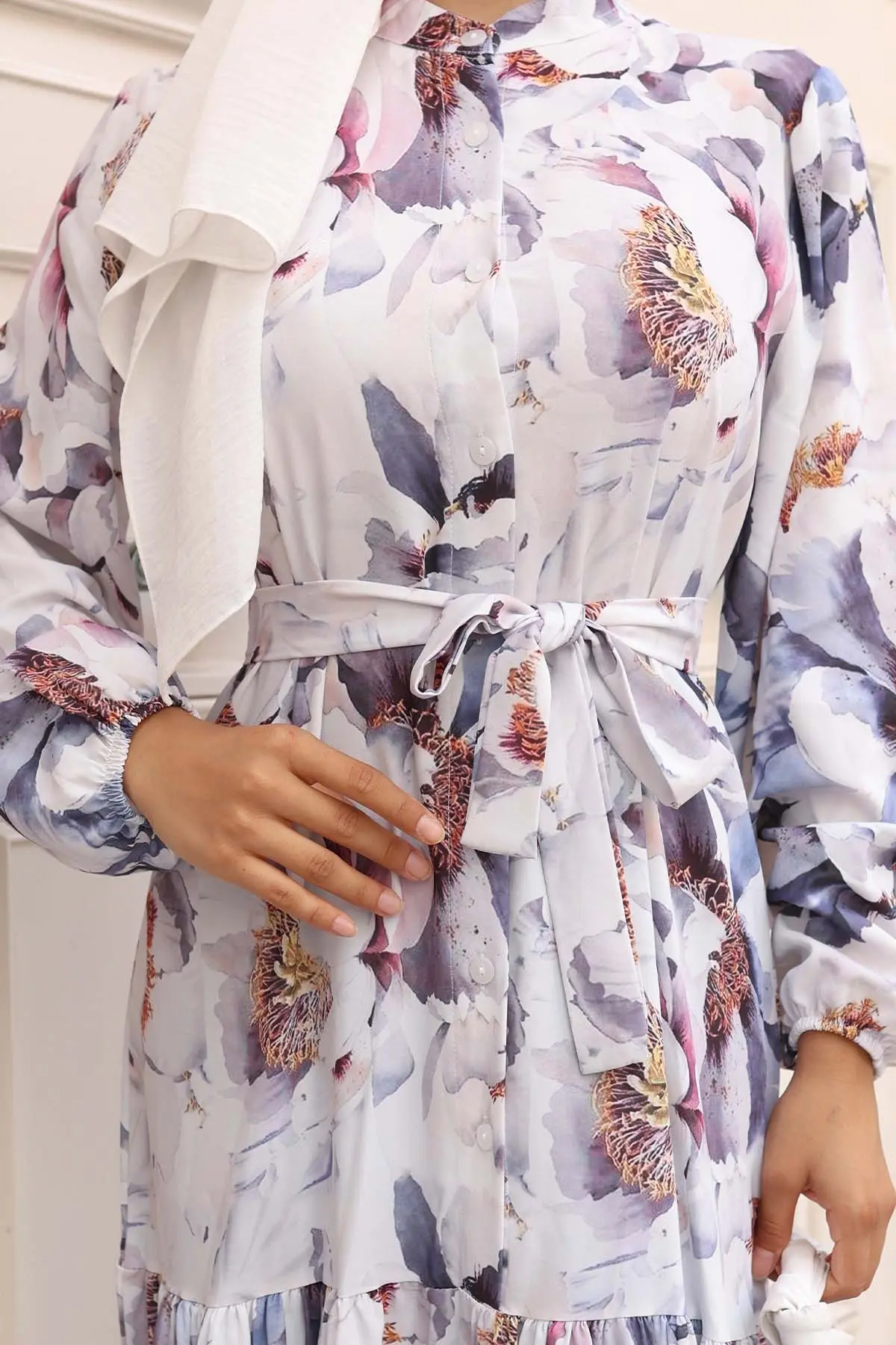 Desenli Tesettür Elbise-detail