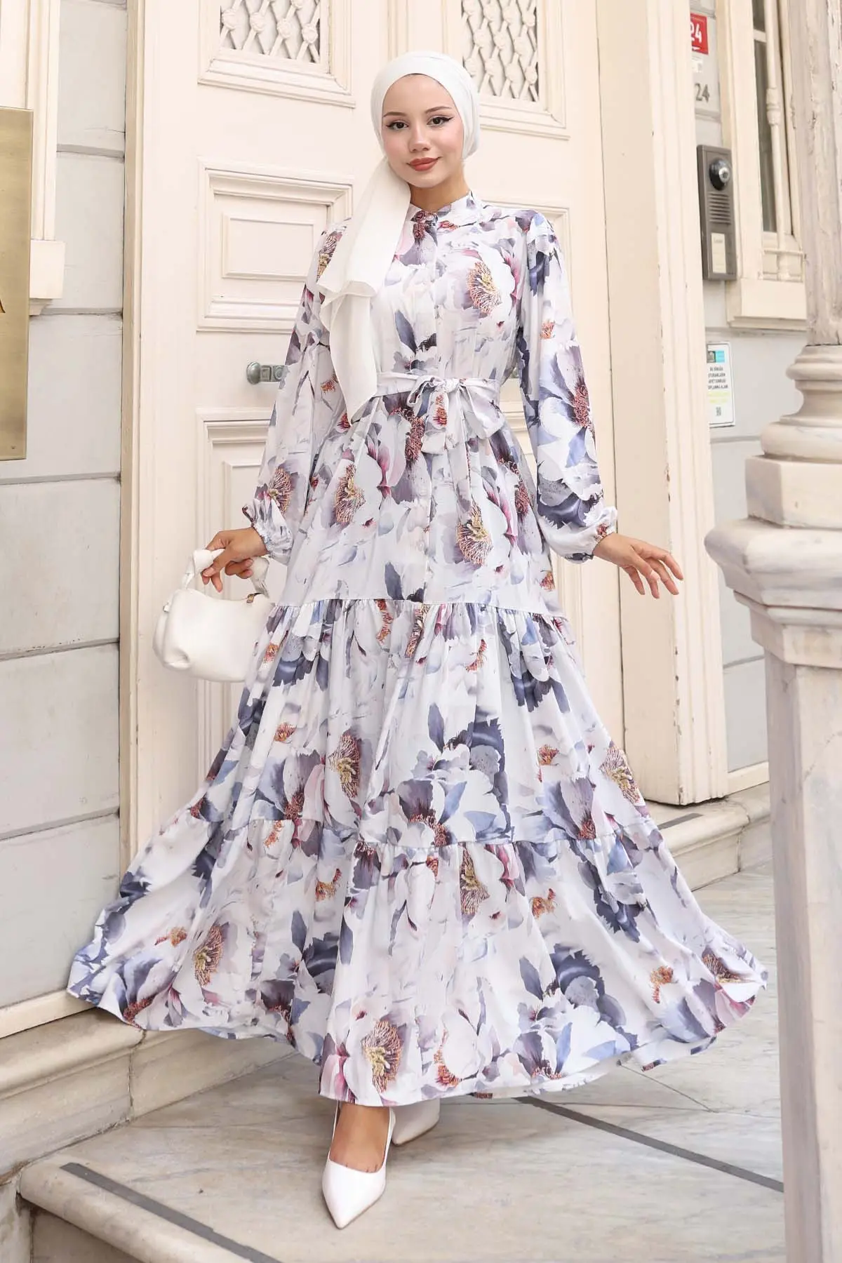 Desenli Tesettür Elbise-detail