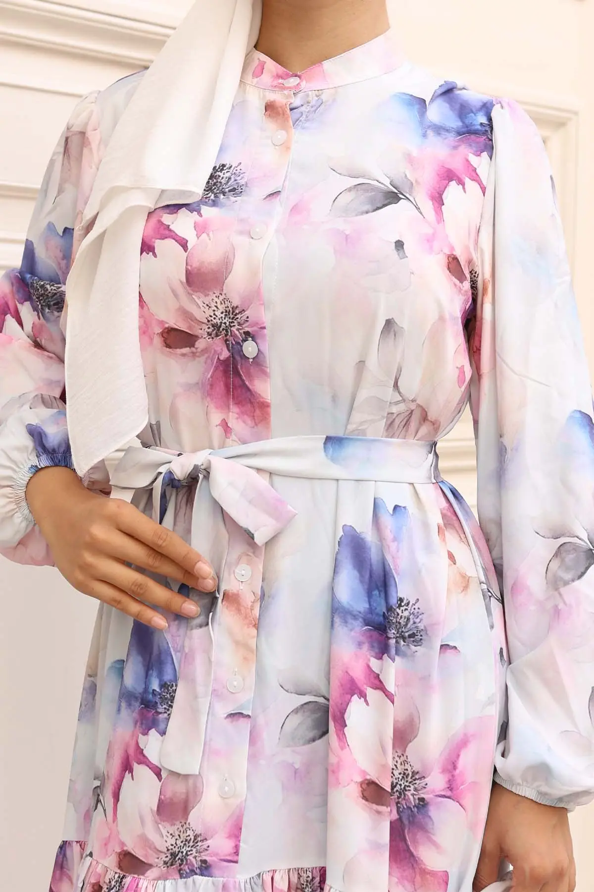 Desenli Tesettür Elbise-detail