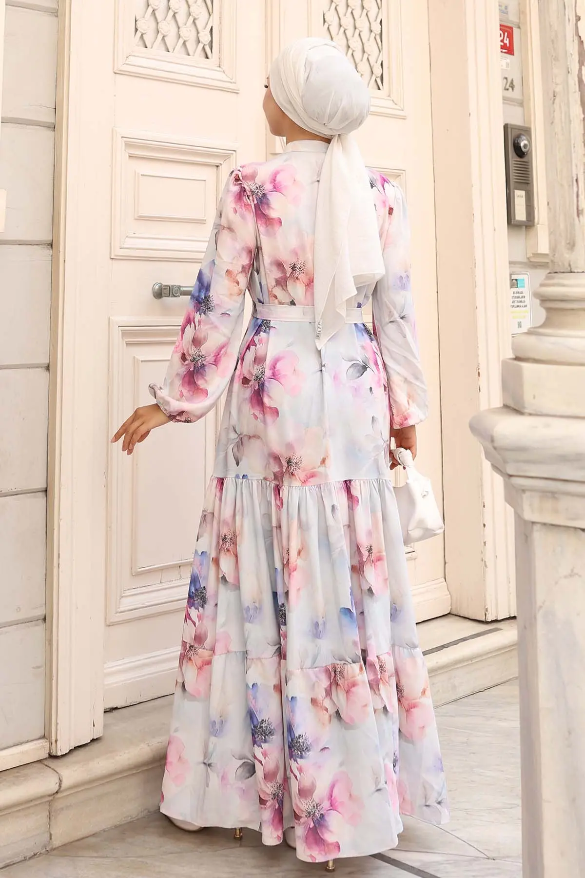 Desenli Tesettür Elbise-detail