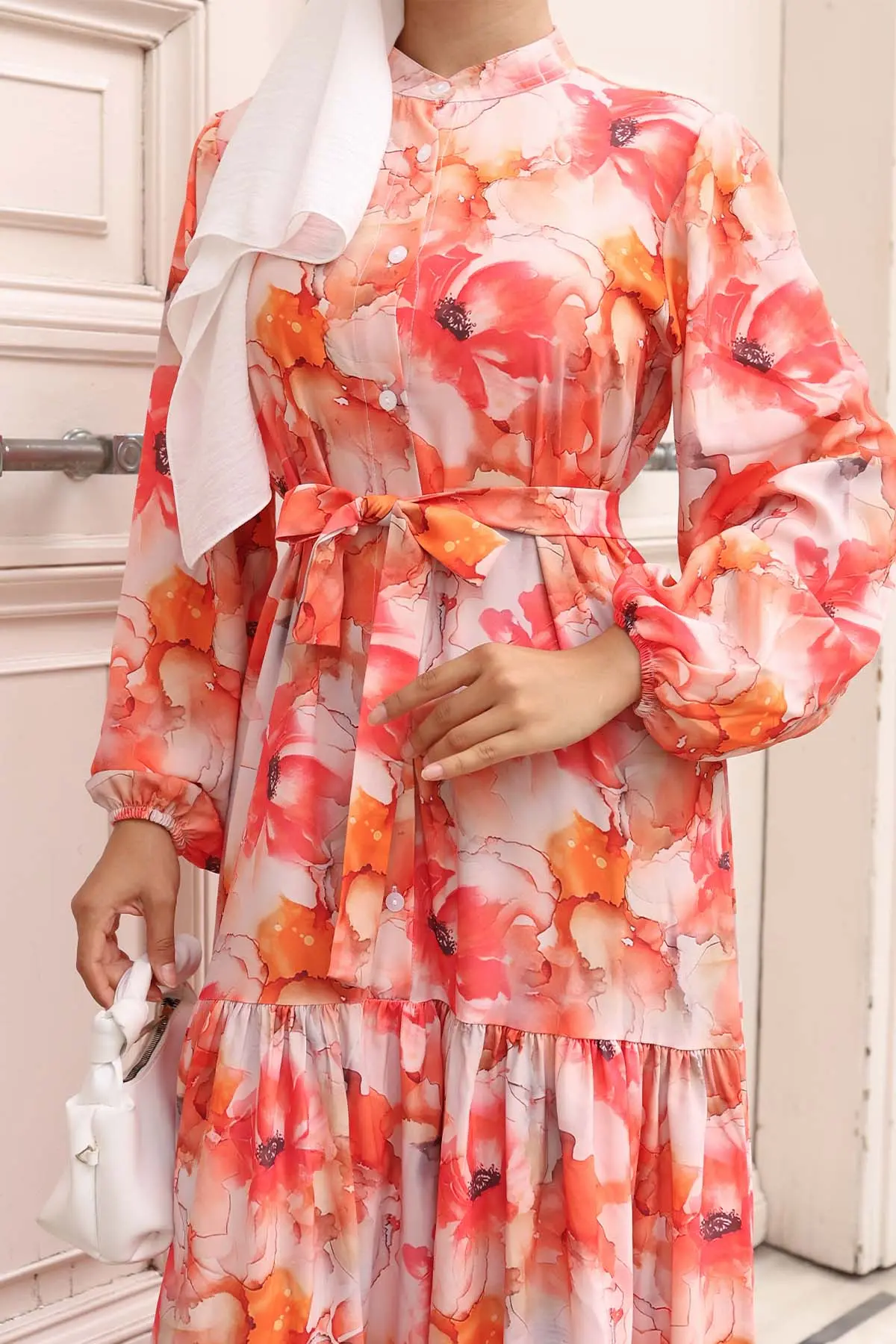 Desenli Tesettür Elbise-detail