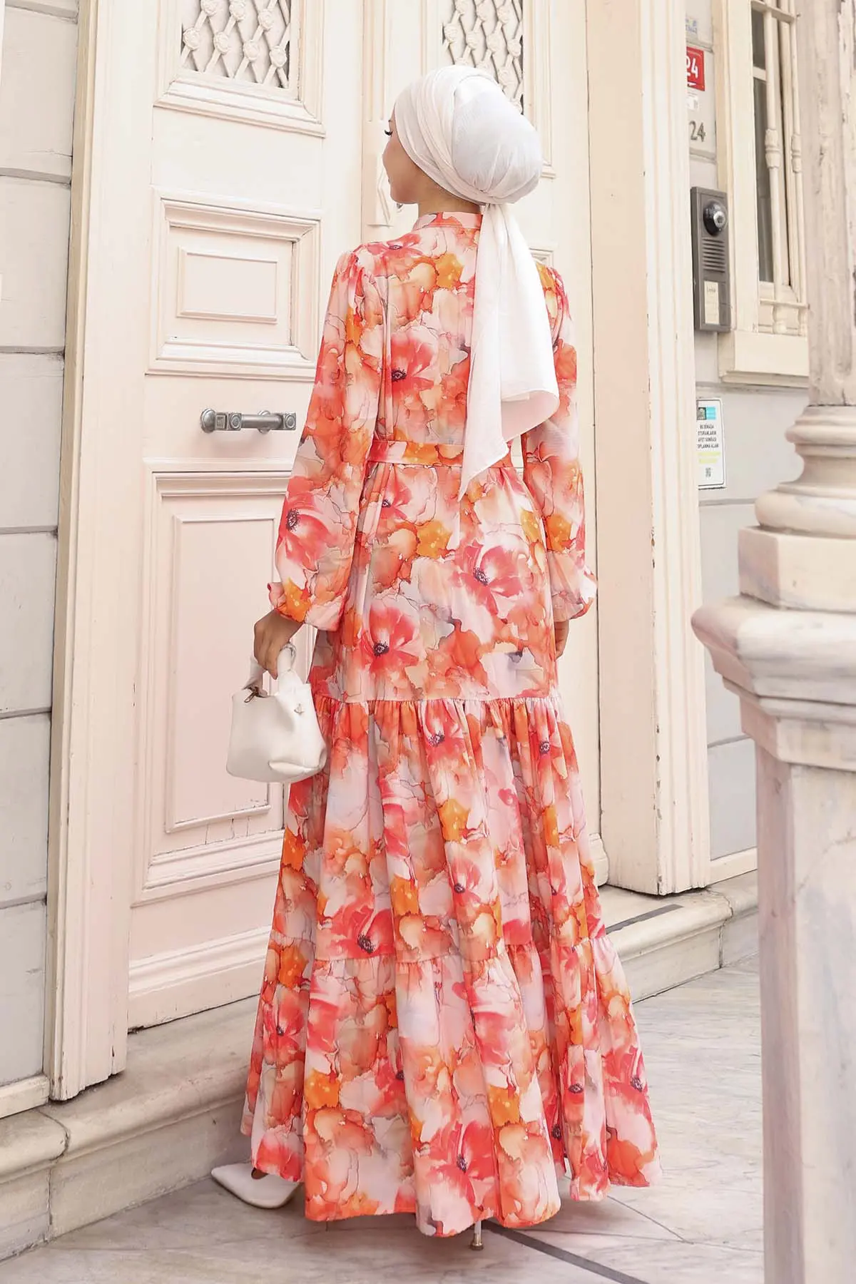 Desenli Tesettür Elbise-detail