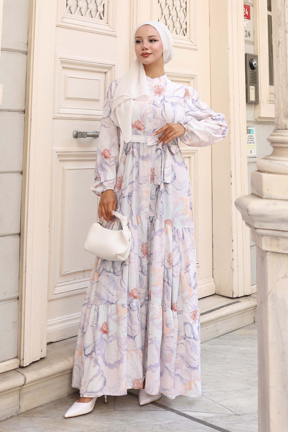 Desenli Tesettür Elbise