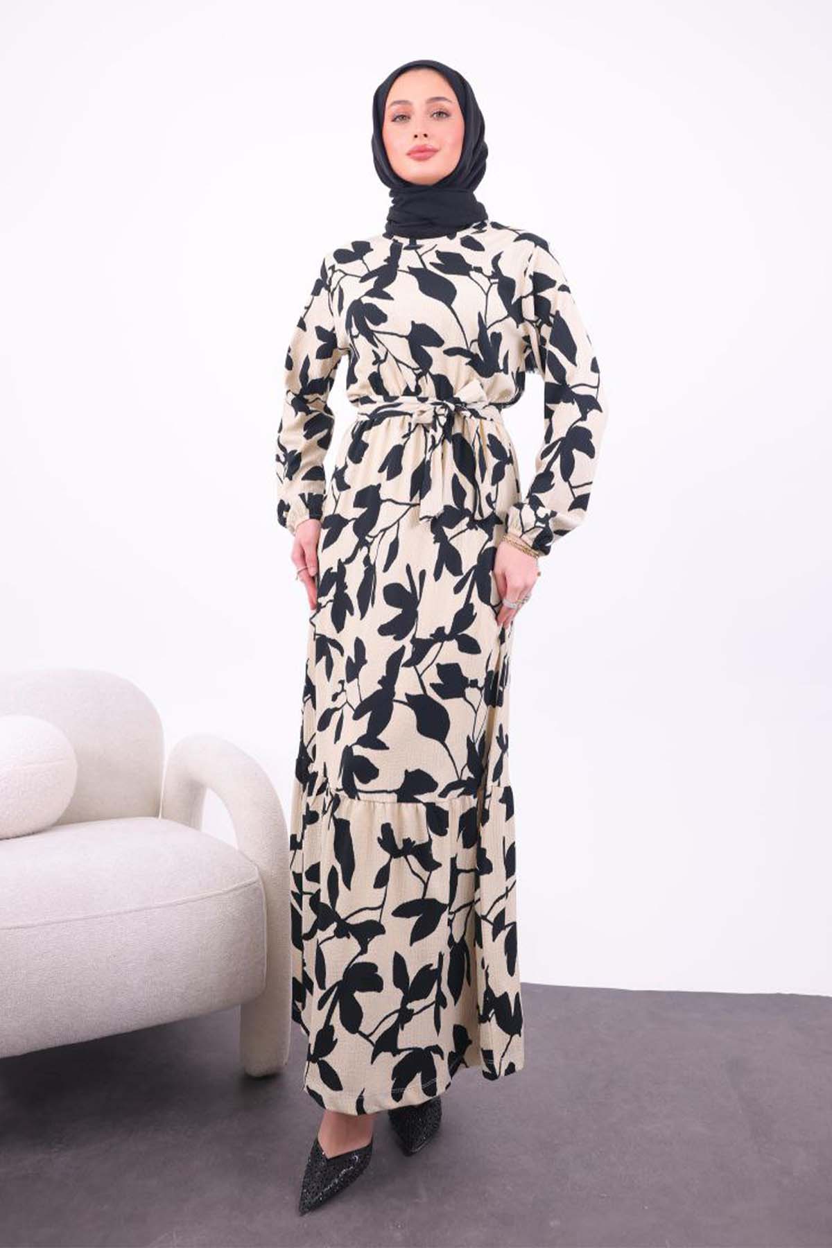 Desenli Tesettür Elbise