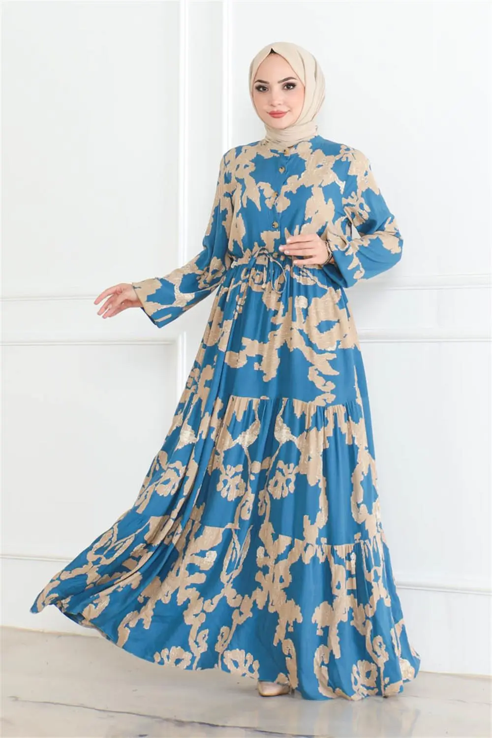 Desenli Tesettür Elbise-detail
