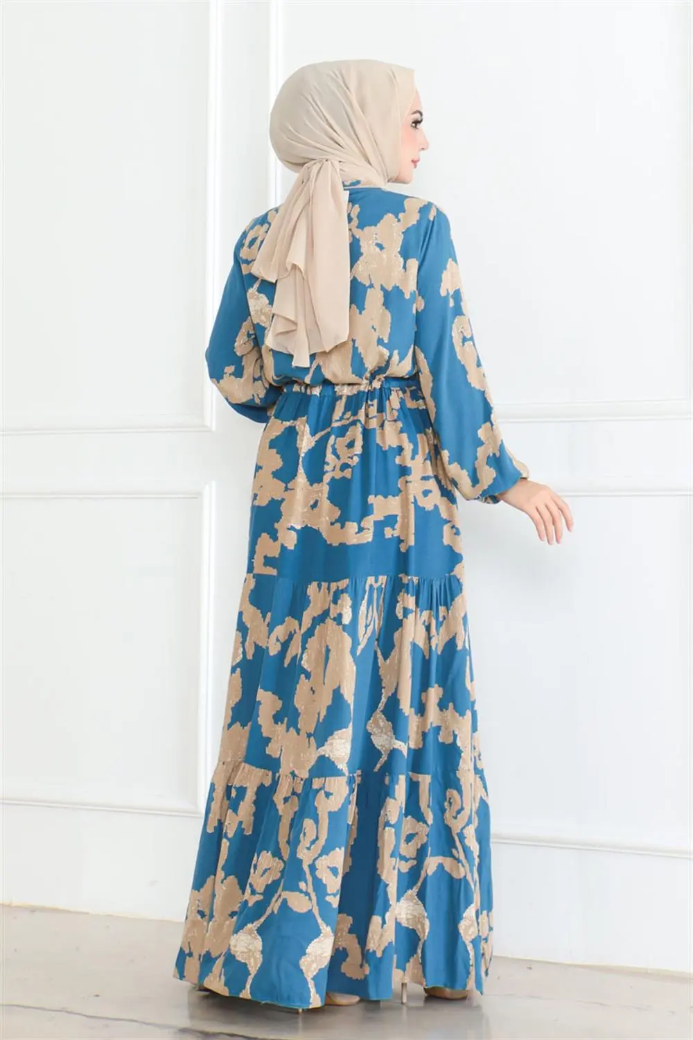 Desenli Tesettür Elbise-detail