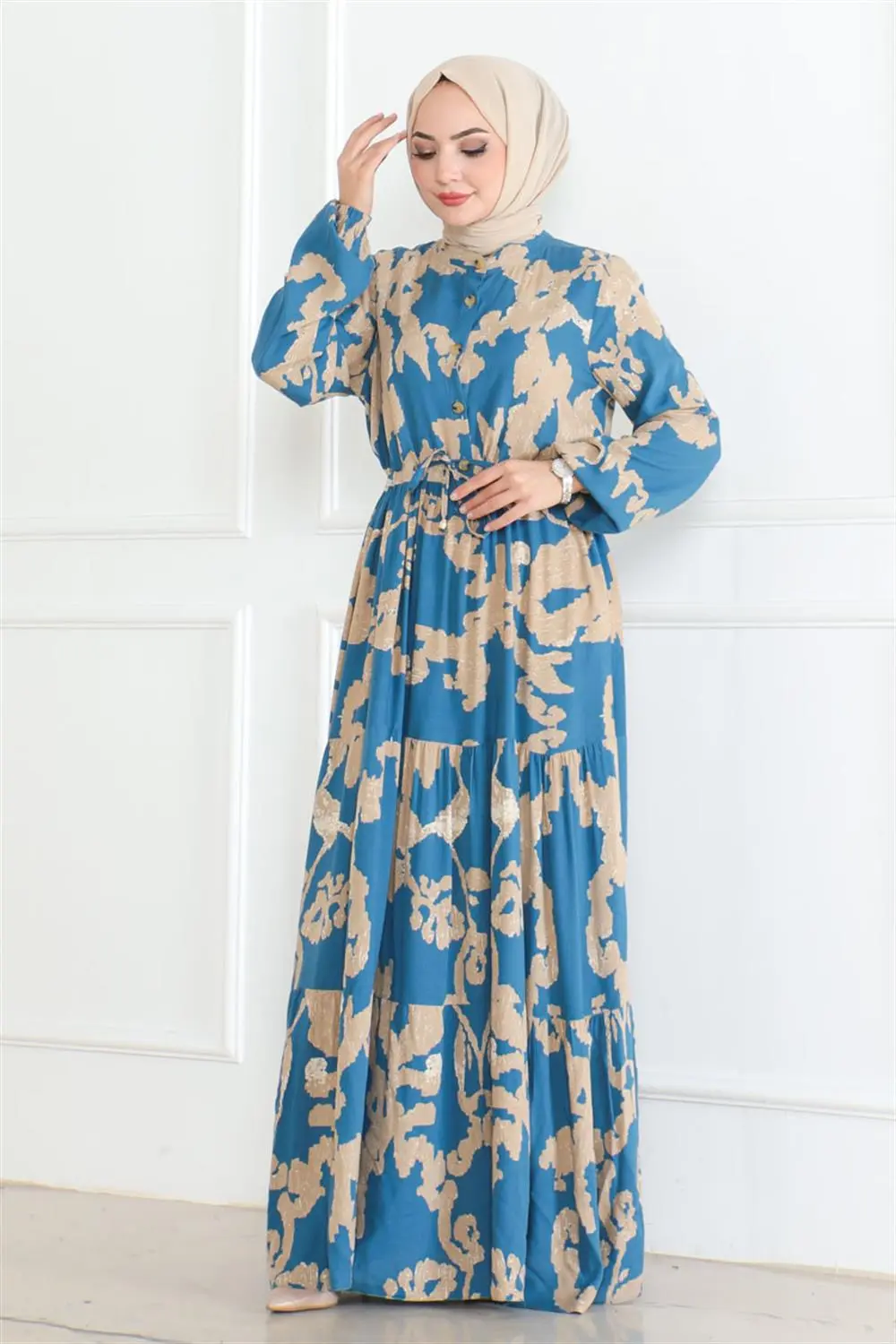Desenli Tesettür Elbise-detail