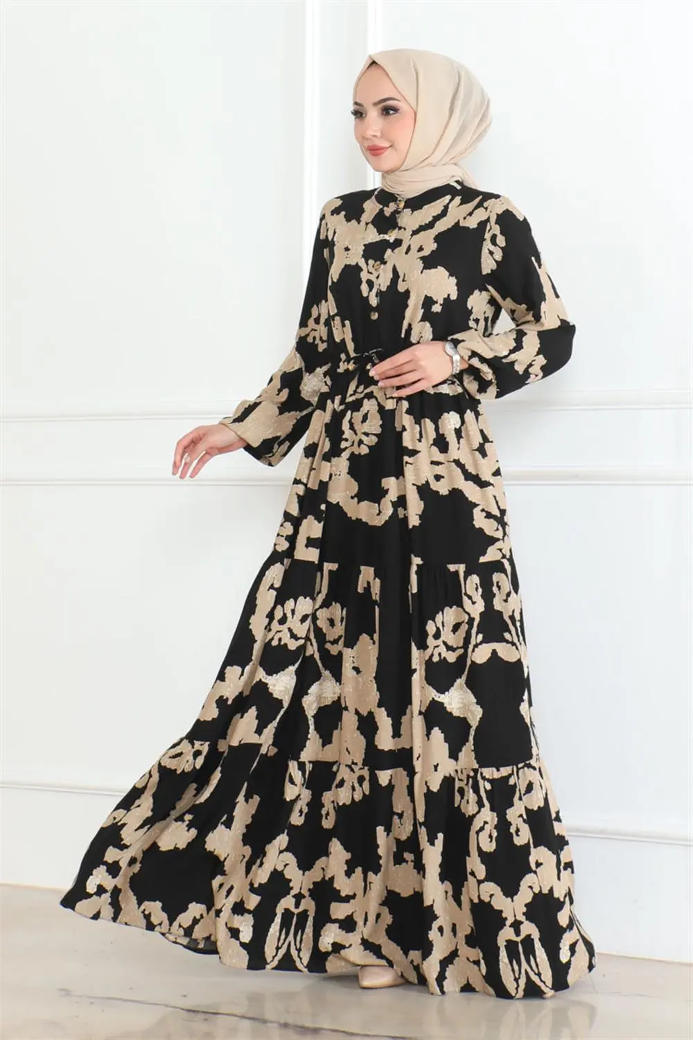 Desenli Tesettür Elbise-detail