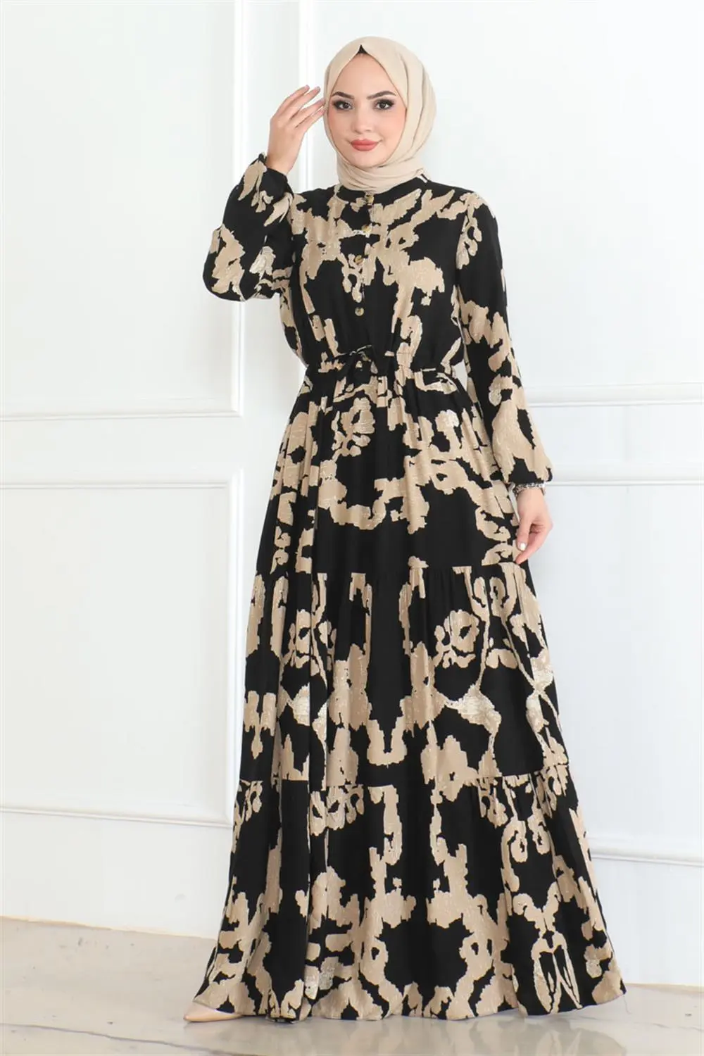 Desenli Tesettür Elbise-detail