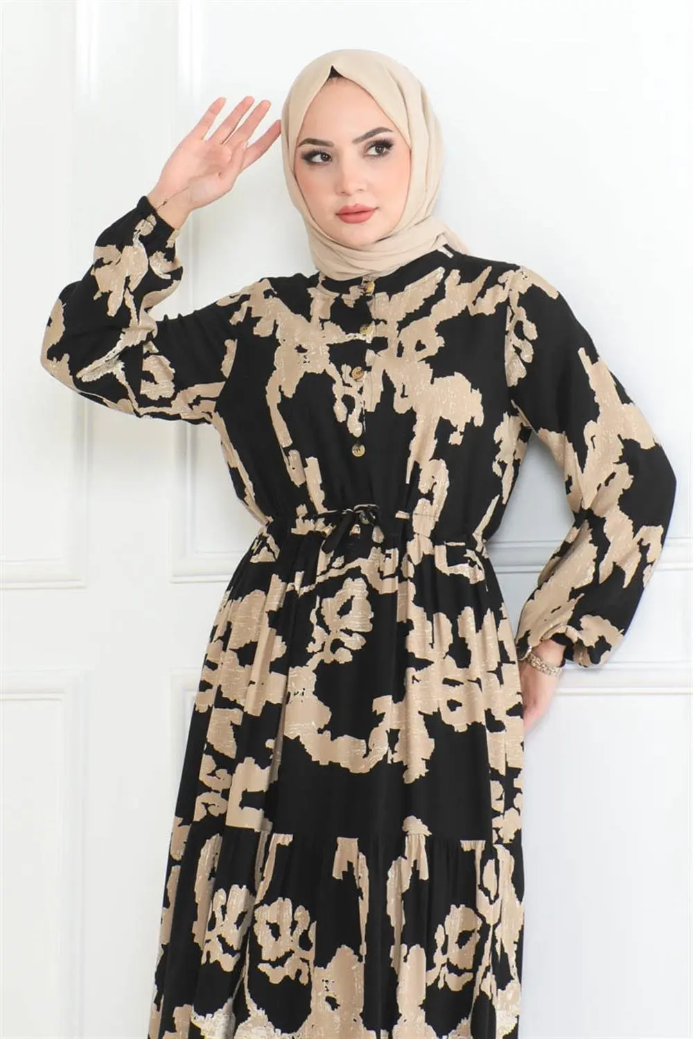 Desenli Tesettür Elbise-detail