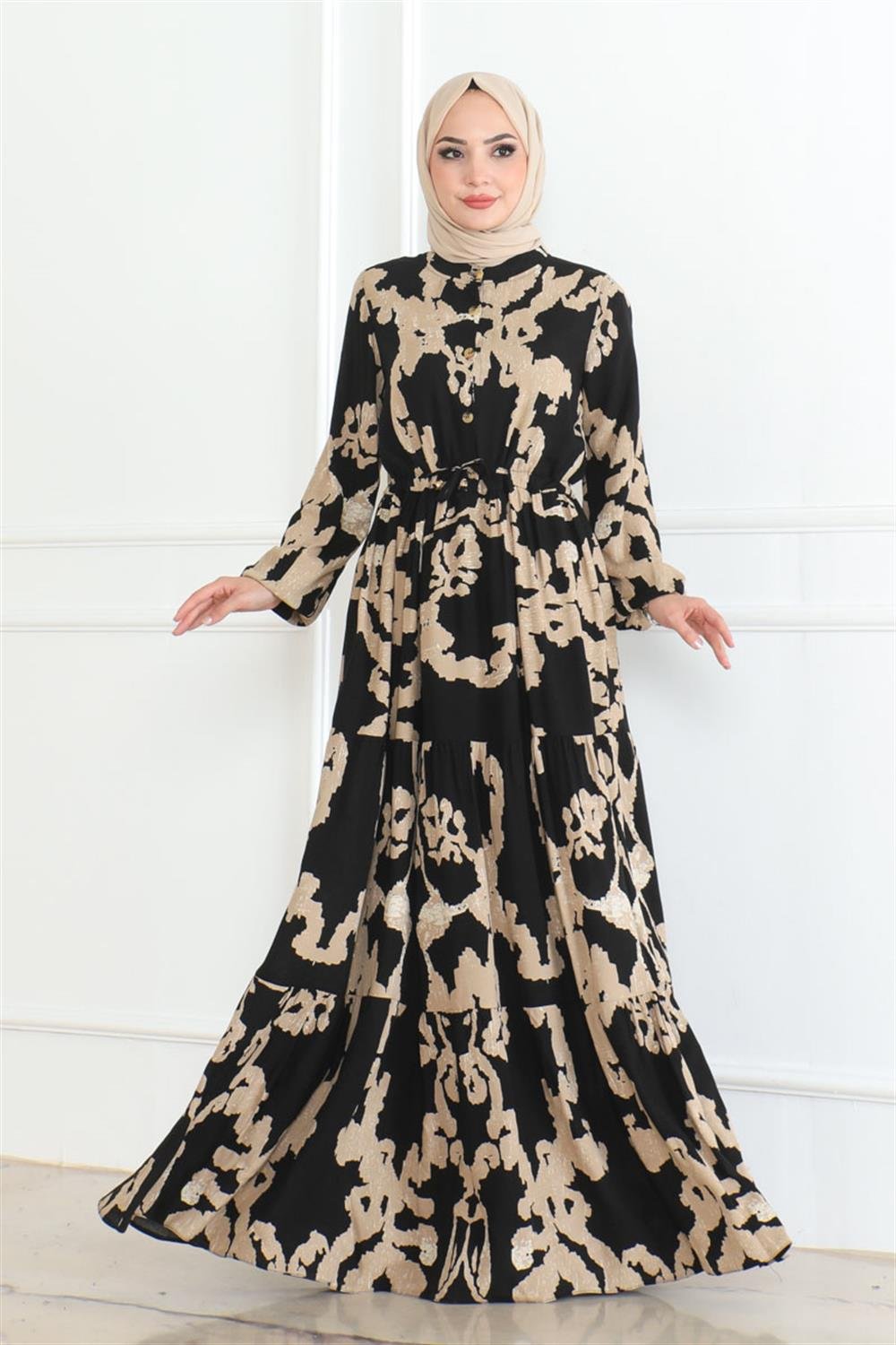 Desenli Tesettür Elbise