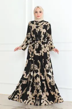 Desenli Tesettür Elbise