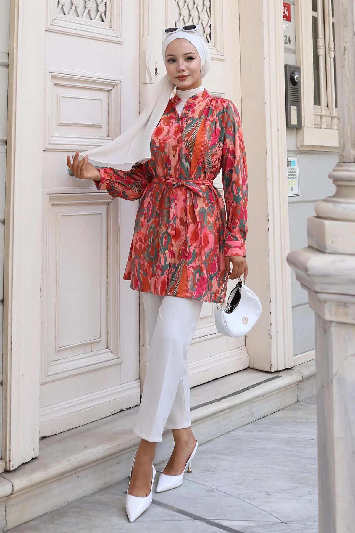 Desenli Tesettür Gömlek Kiremit 704-detail