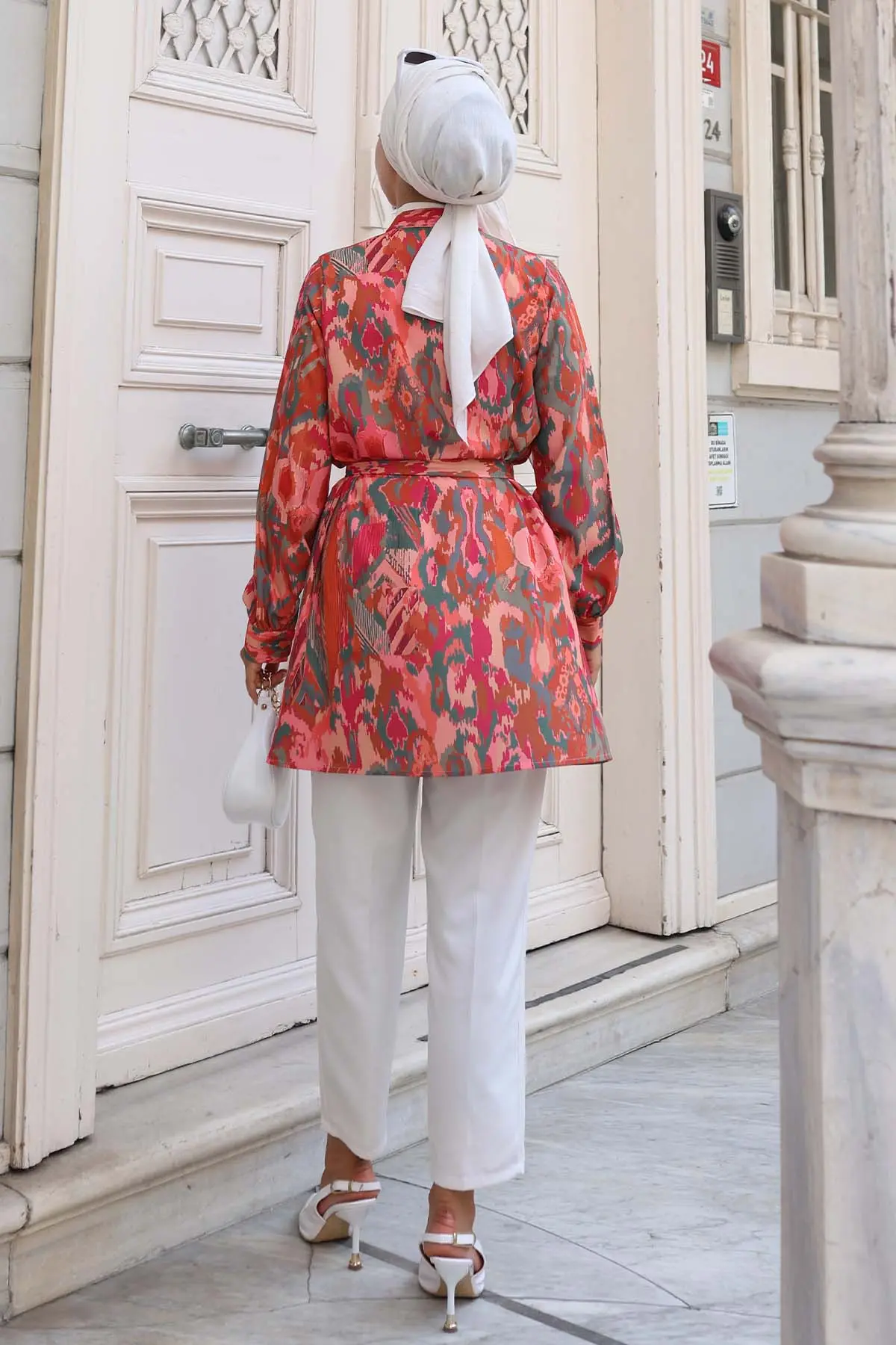 Desenli Tesettür Gömlek Kiremit 704-detail