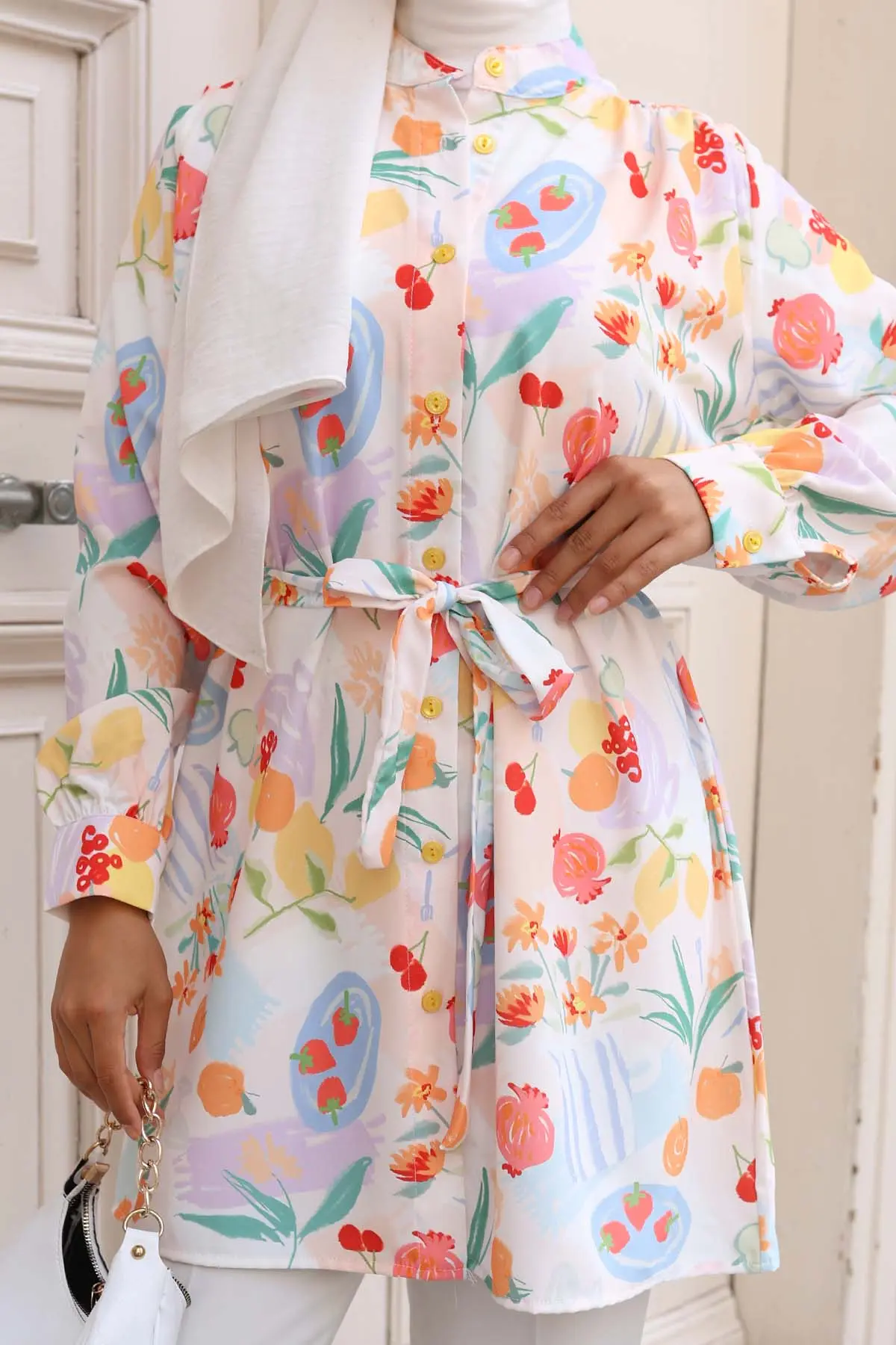 Desenli Tesettür Gömlek Kırmızı 704-detail