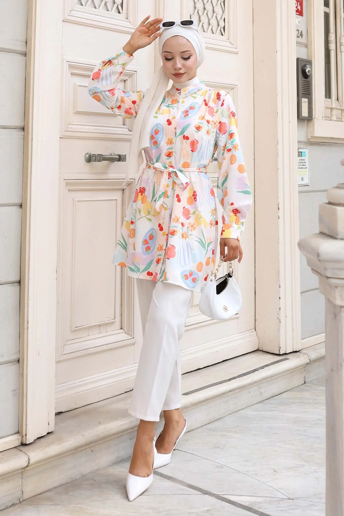 Desenli Tesettür Gömlek Kırmızı 704-detail