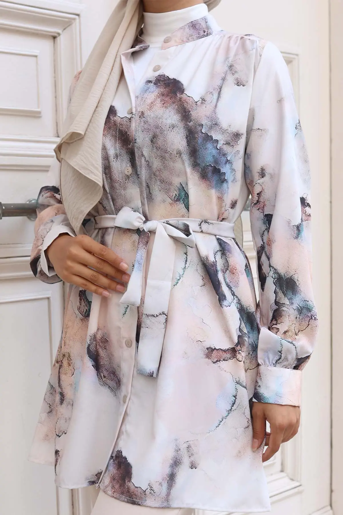 Desenli Tesettür Gömlek-detail