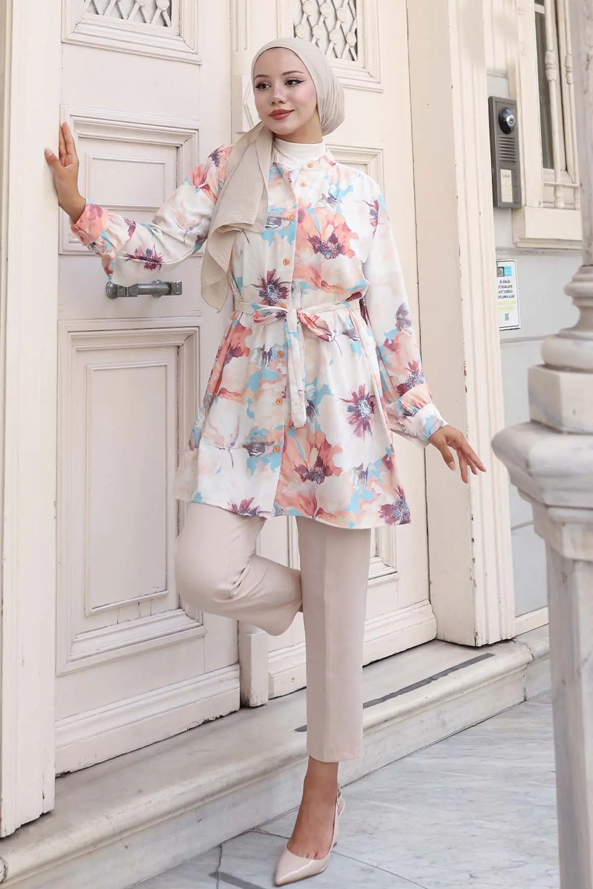 Desenli Tesettür Gömlek-detail