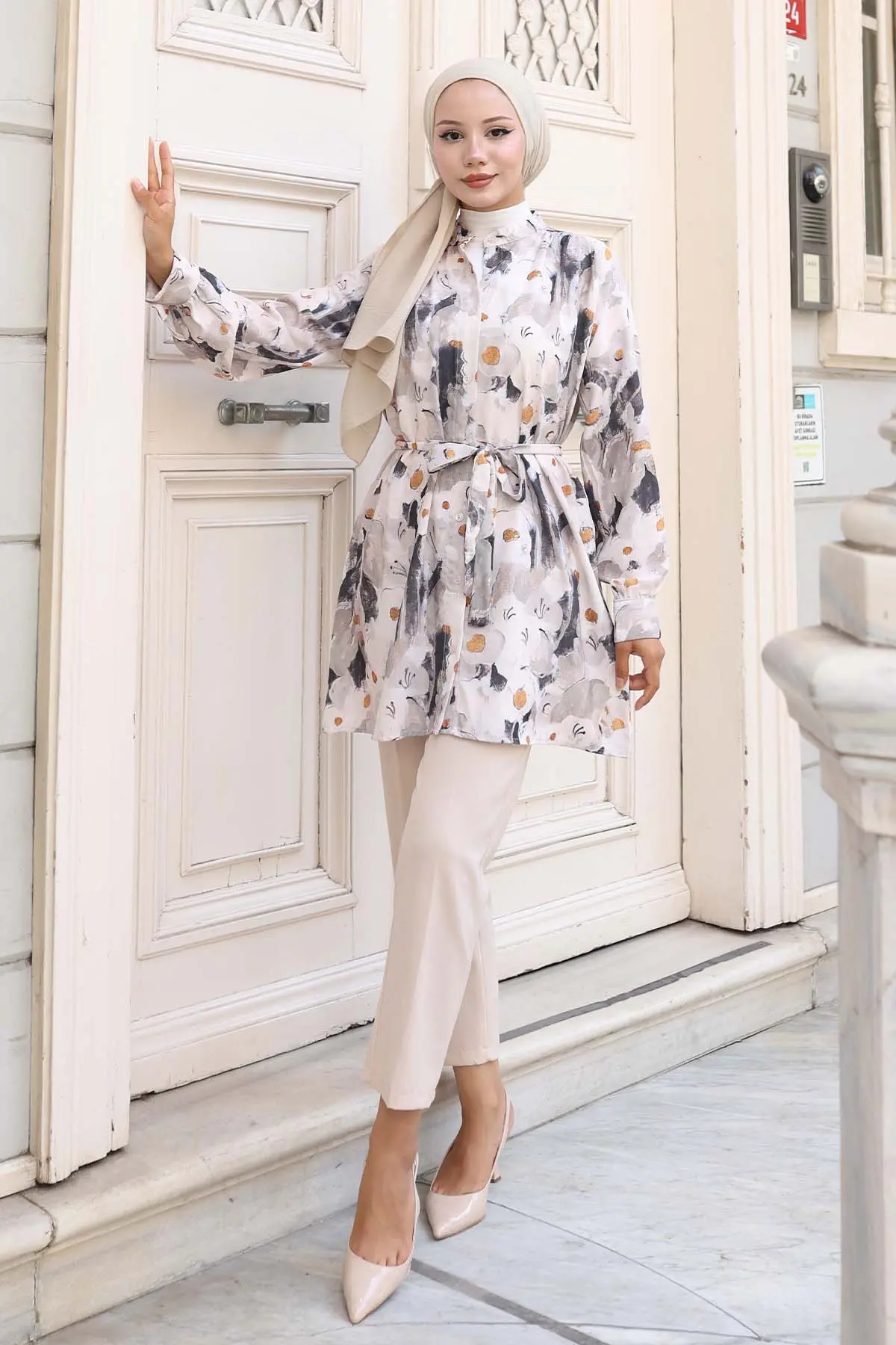 Desenli Tesettür Gömlek-detail