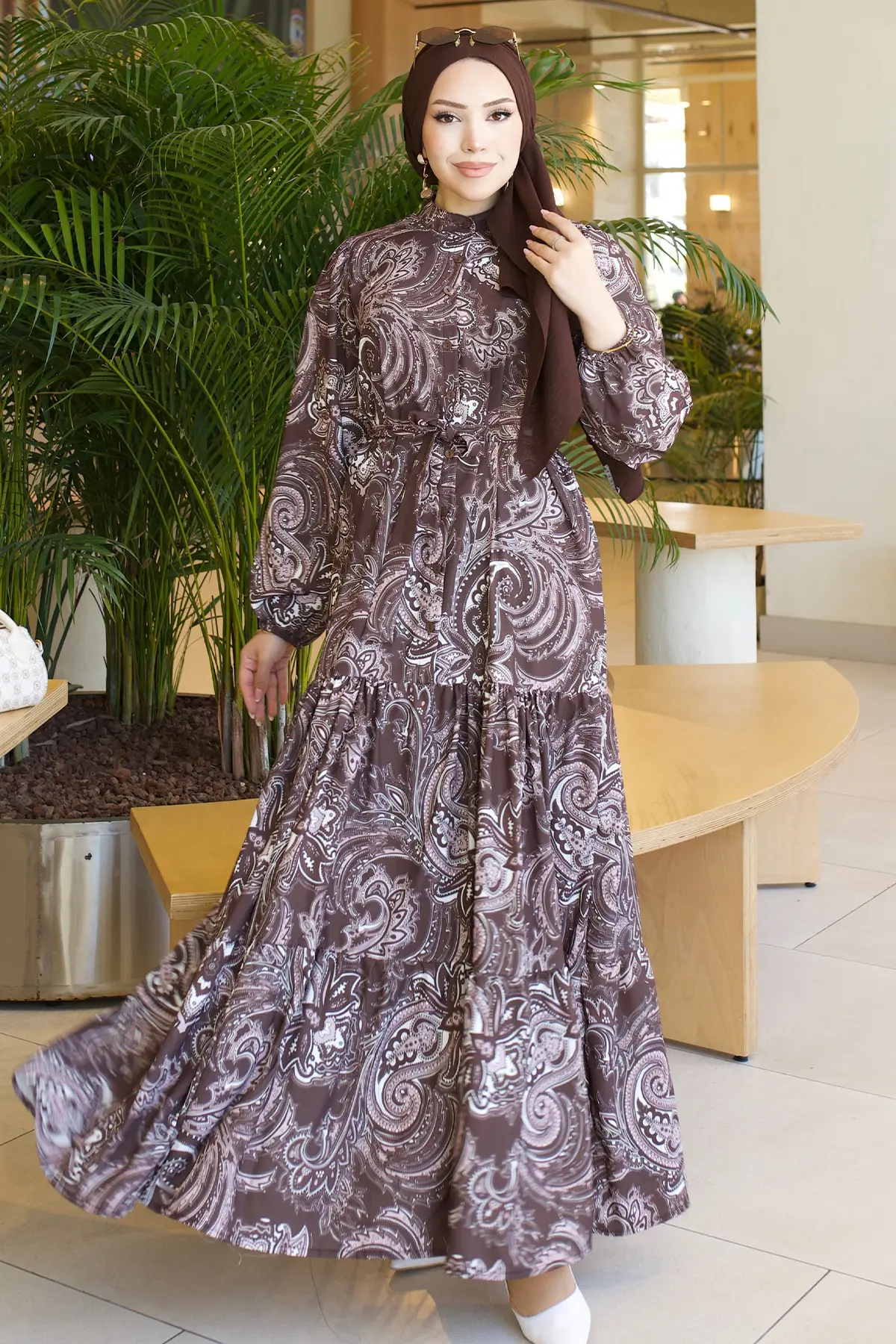 Desenli Tesettür Jessica Elbise-detail