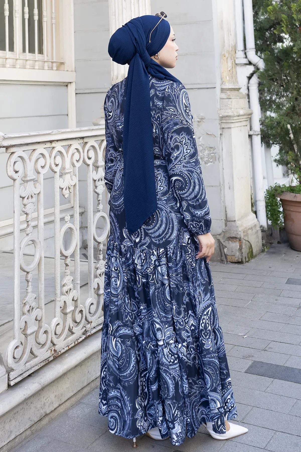Desenli Tesettür Jessica Elbise-detail