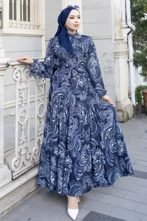Desenli Tesettür Jessica Elbise